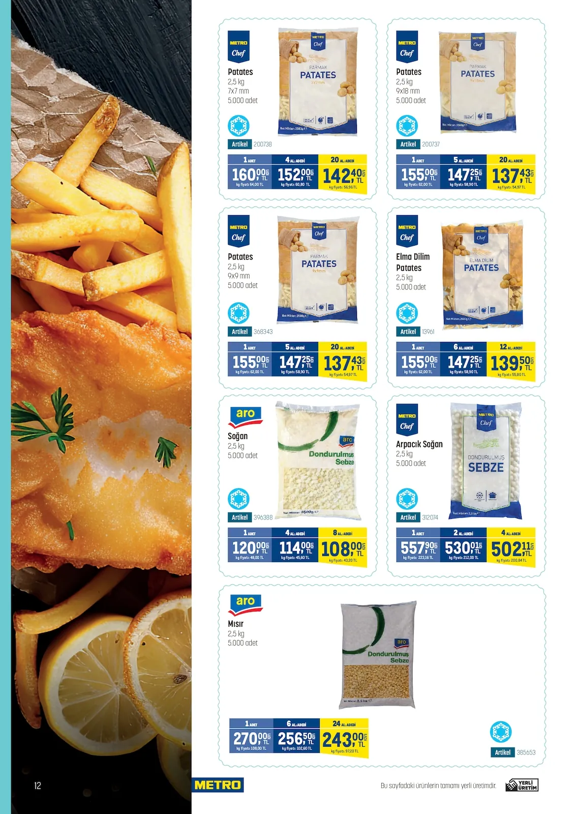Metro Metro 14 Mayıs 2026 Aktüel Kataloğu sayfa 12: Metro Chef Parmak Patates 2,5 Kg, Metro Chef Elma Dilim Patates 2,5 Kg