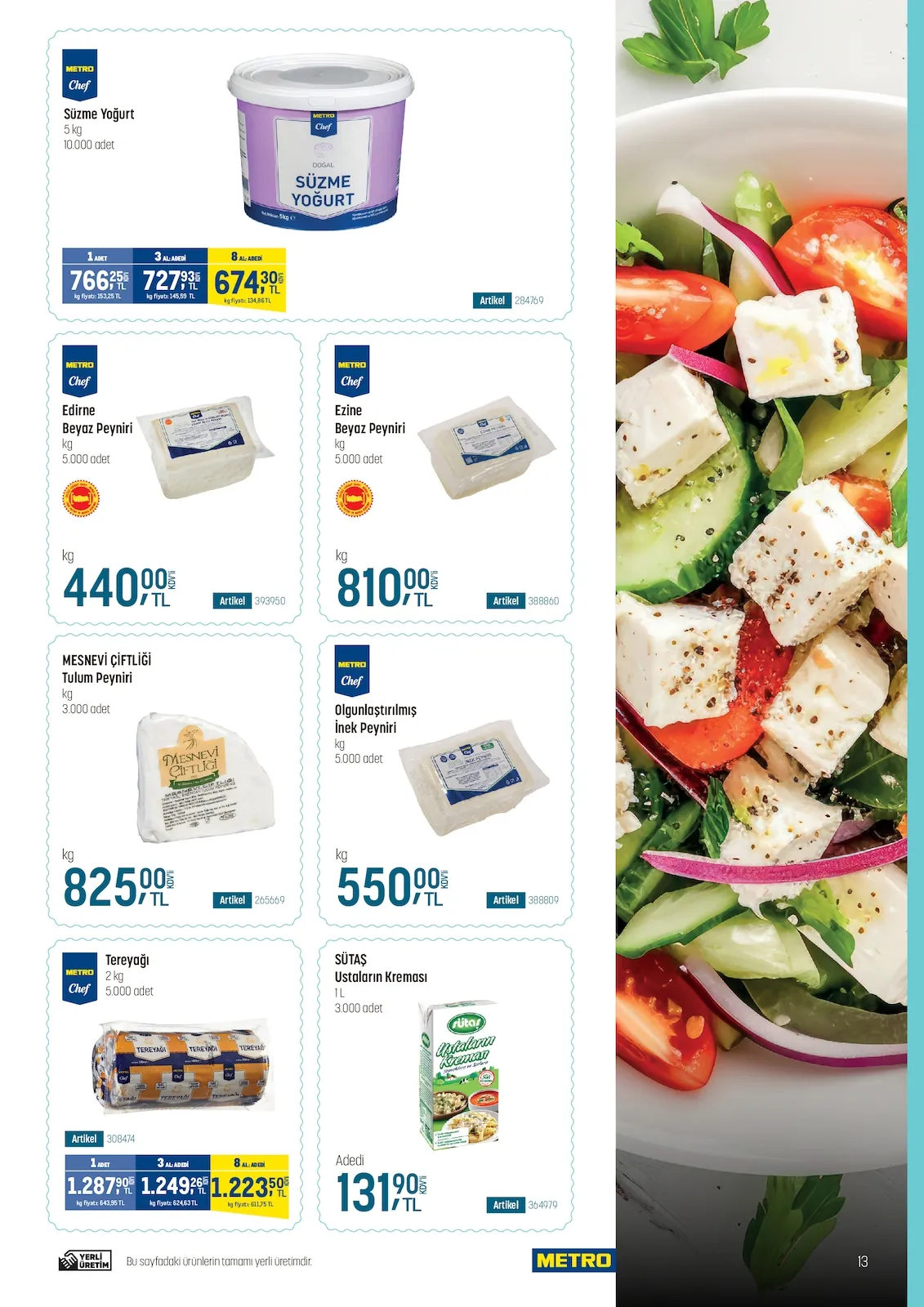 Metro Metro 14 Mayıs 2026 Aktüel Kataloğu sayfa 13: Metro Chef Olgunlaştırılmış İnek Peyniri 5Kg, Metro Chef Ezine Beyaz Peyniri 5Kg