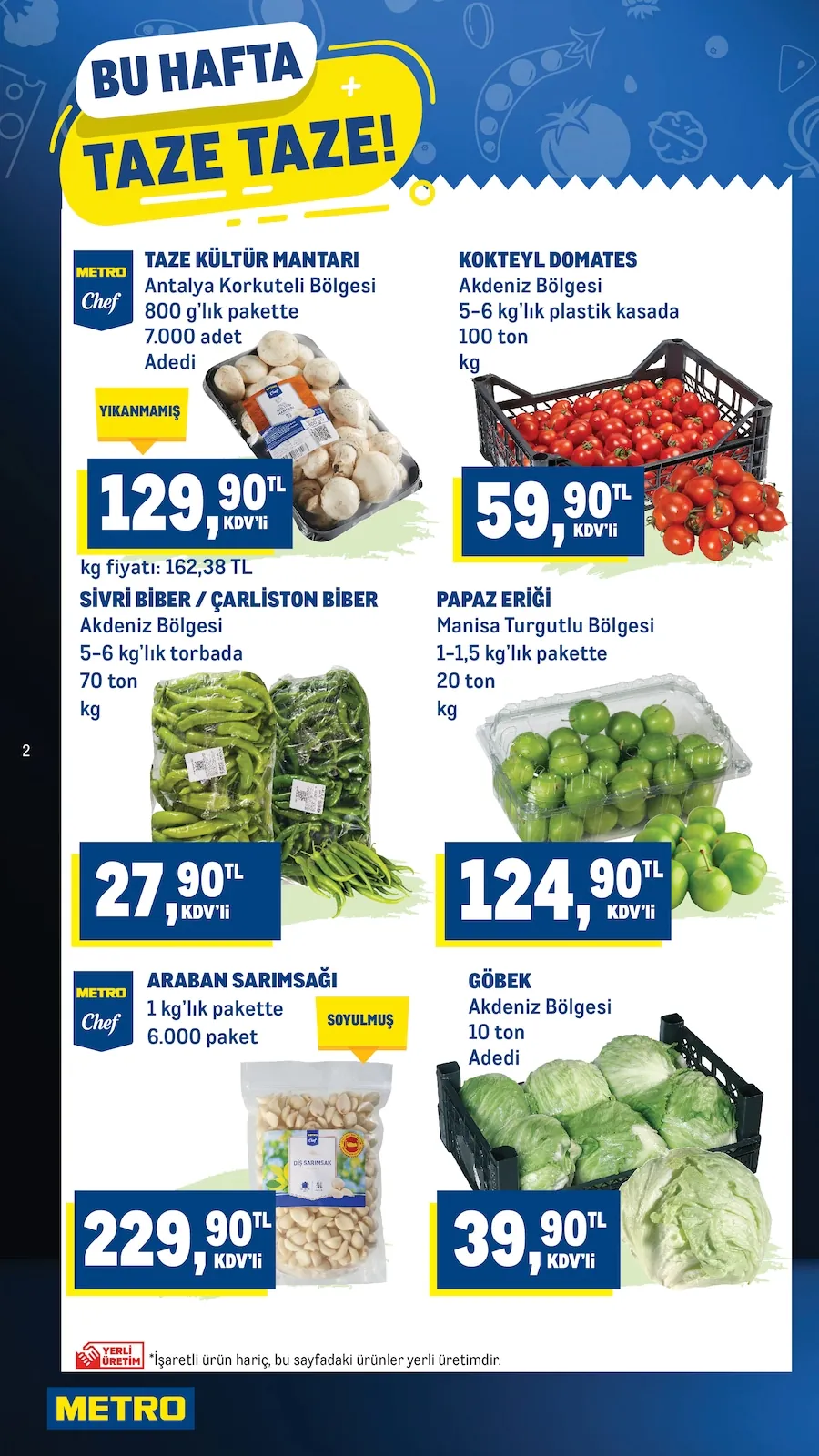 Metro Metro 22 Mayıs 2026 Aktüel Kataloğu sayfa 2: Metro Chef Taze Kültür Mantarı 800G, Kokteyl Domates 5-6Kg
