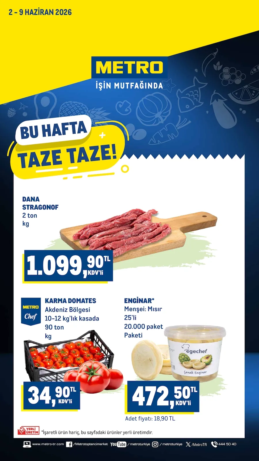Metro Metro 2 Haziran 2026 Aktüel Kataloğu sayfa 1: Dana Stragonof 2Kg, Karma Domates 10-12Kg Kasada