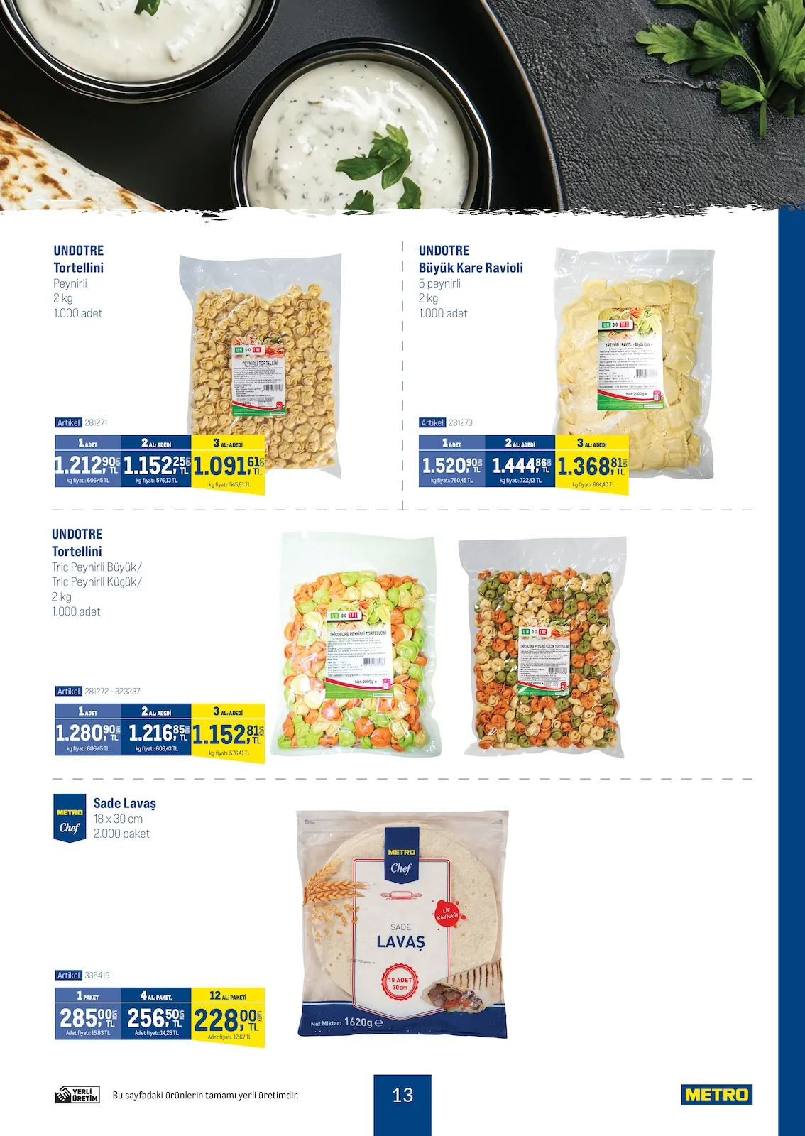 Metro Metro 3 Haziran 2026 Aktüel Kataloğu sayfa 13: Undotre Tortellini Peynirli 2Kg, Undotre Tortellini Tric Peynirli 2Kg