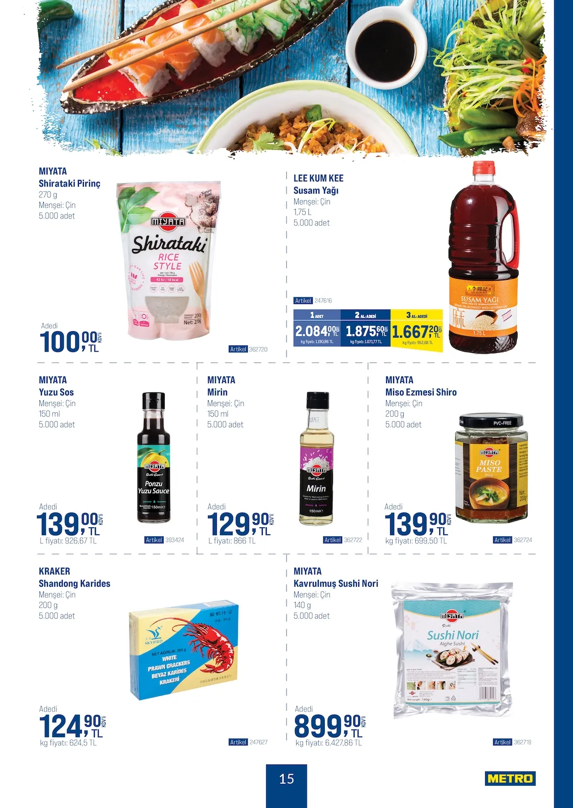 Metro Metro 3 Haziran 2026 Aktüel Kataloğu sayfa 15: Miyata Mirin 150 Ml, Kraker Shandong Karides 200 G