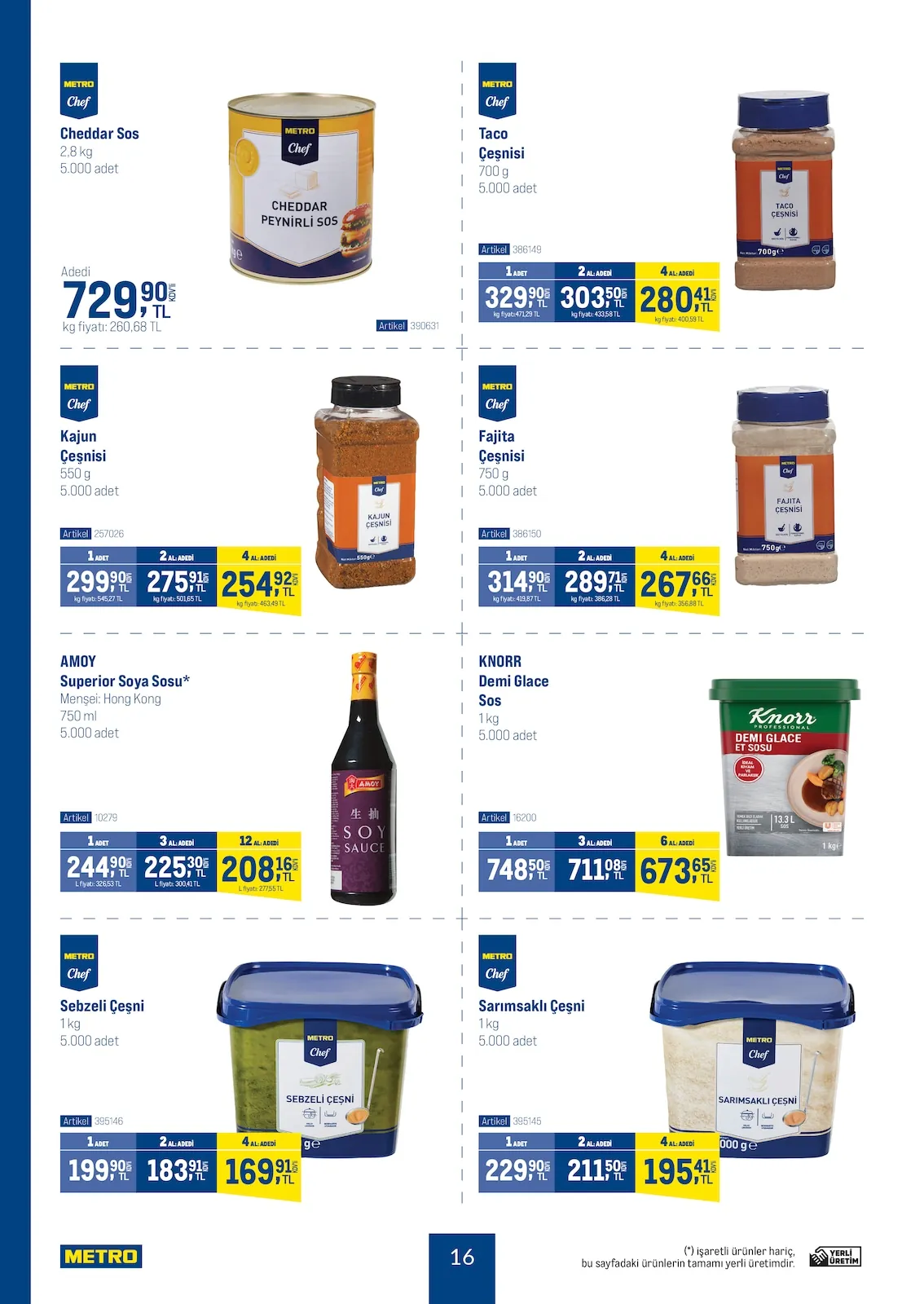 Metro Metro 3 Haziran 2026 Aktüel Kataloğu sayfa 16: Metro Chef Kajun Çesnisi 550G, Amoy Superior Soya Sosu 750Ml