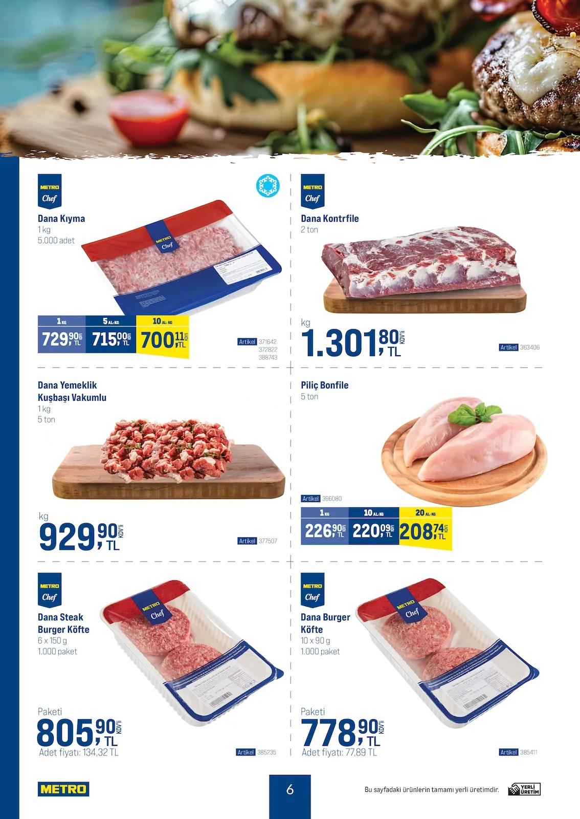 Metro Metro 3 Haziran 2026 Aktüel Kataloğu sayfa 6: Dana Yemeklik Kuşbaşı Vakumlu 1Kg, Metro Chef Dana Steak Burger Köfte 6X 150 G