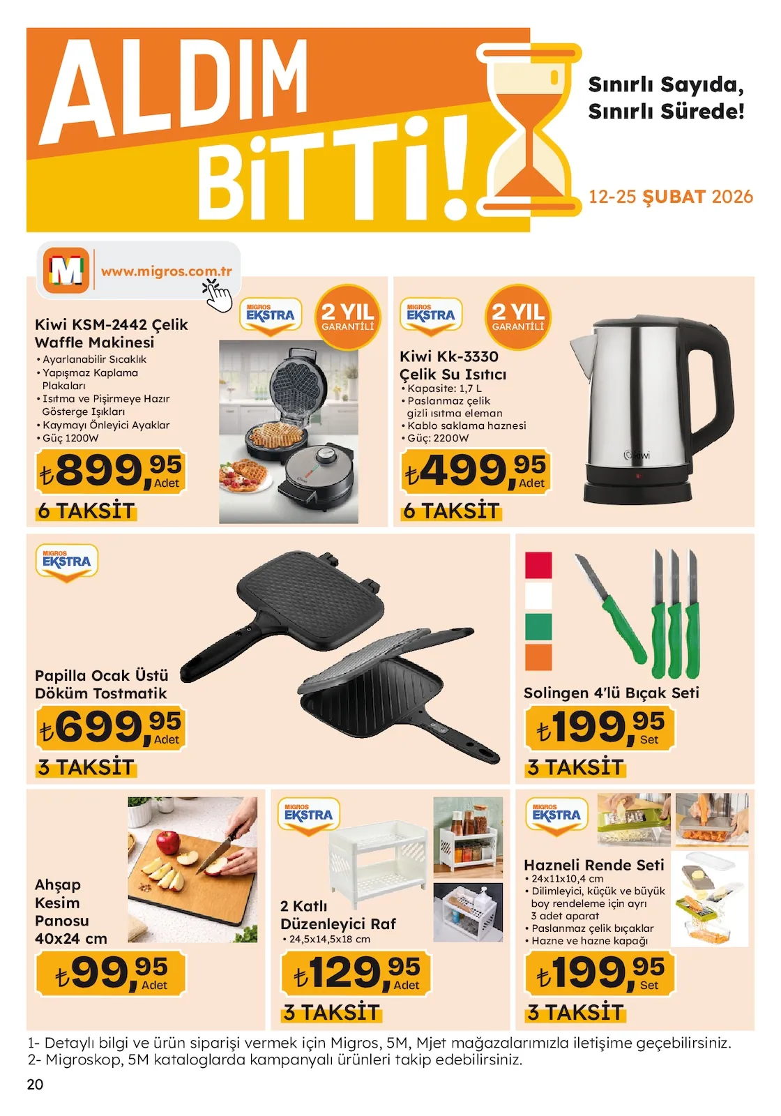 Migros Migros 12 Şubat 2026 Aktüel Kataloğu sayfa 20: Papilla Ocak Üstü Döküm Tostmatik, 2 Katlı Düzenleyici Raf 24,5X14,5X18 Cm