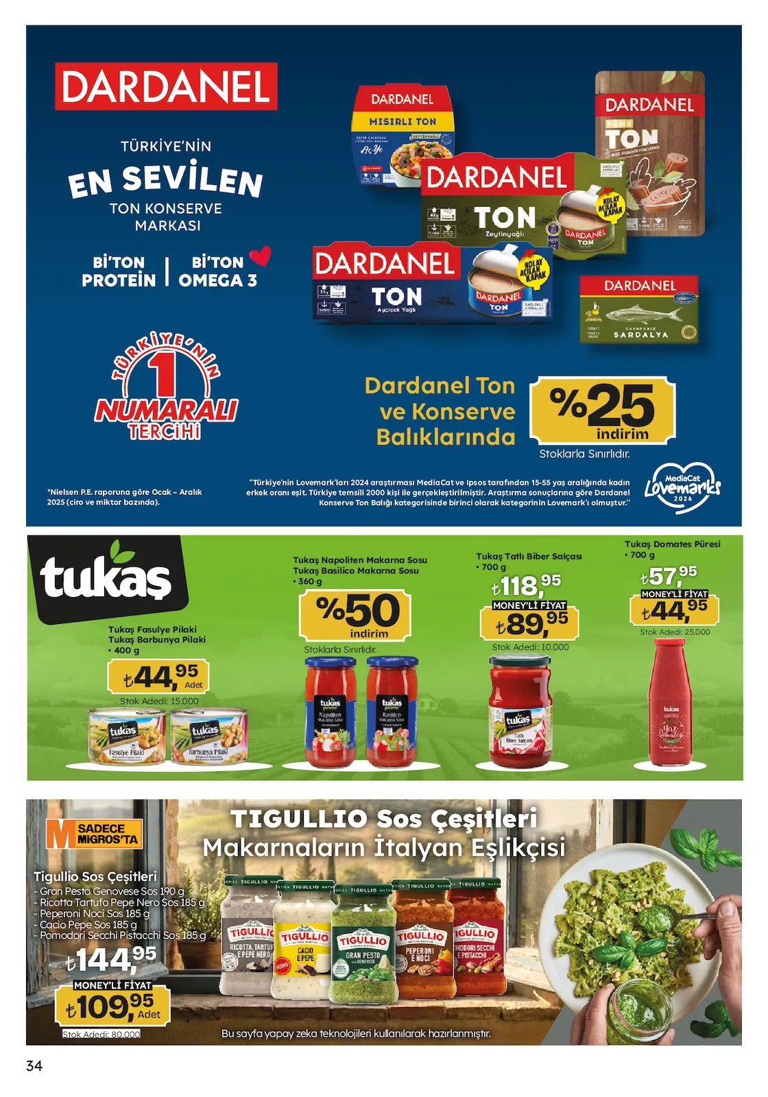 Migros Migros 12 Şubat 2026 Aktüel Kataloğu sayfa 34: Tukaş Domates Püresi 700 G, Tukaş Tatlı Biber Salçası 700 G