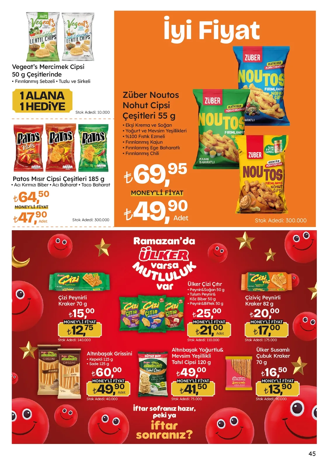 Migros Migros 12 Şubat 2026 Aktüel Kataloğu sayfa 45: Züber Noutos Nohut Cipsi Çeşitleri 55 G, Patos Mısır Cipsi Çeşitleri 185 G