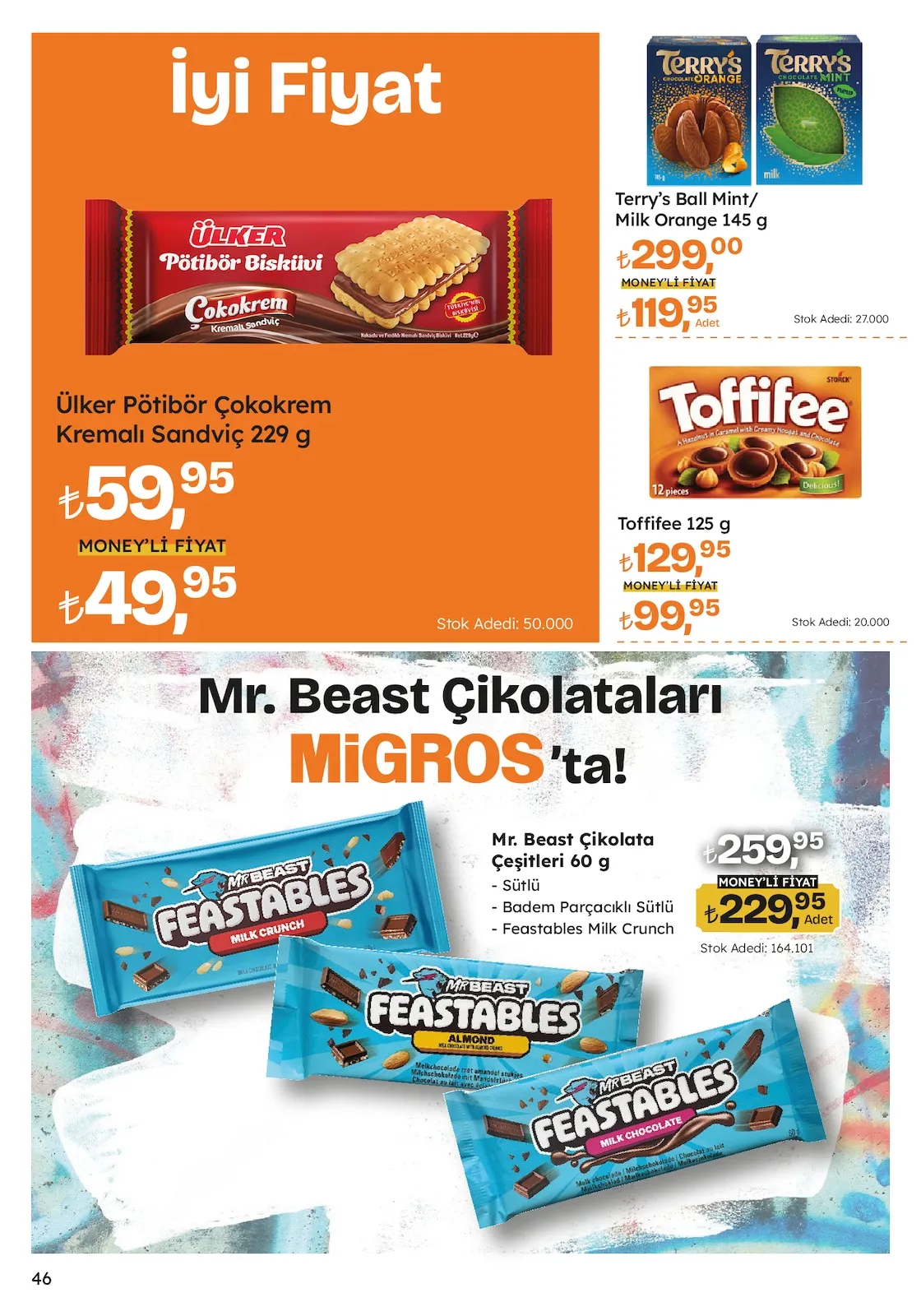 Migros Migros 12 Şubat 2026 Aktüel Kataloğu sayfa 46: Terry'S Ball Mint/ Milk Orange 145 G, Ülker Pötibör Çokokrem Kremalı Sandviç 229 G