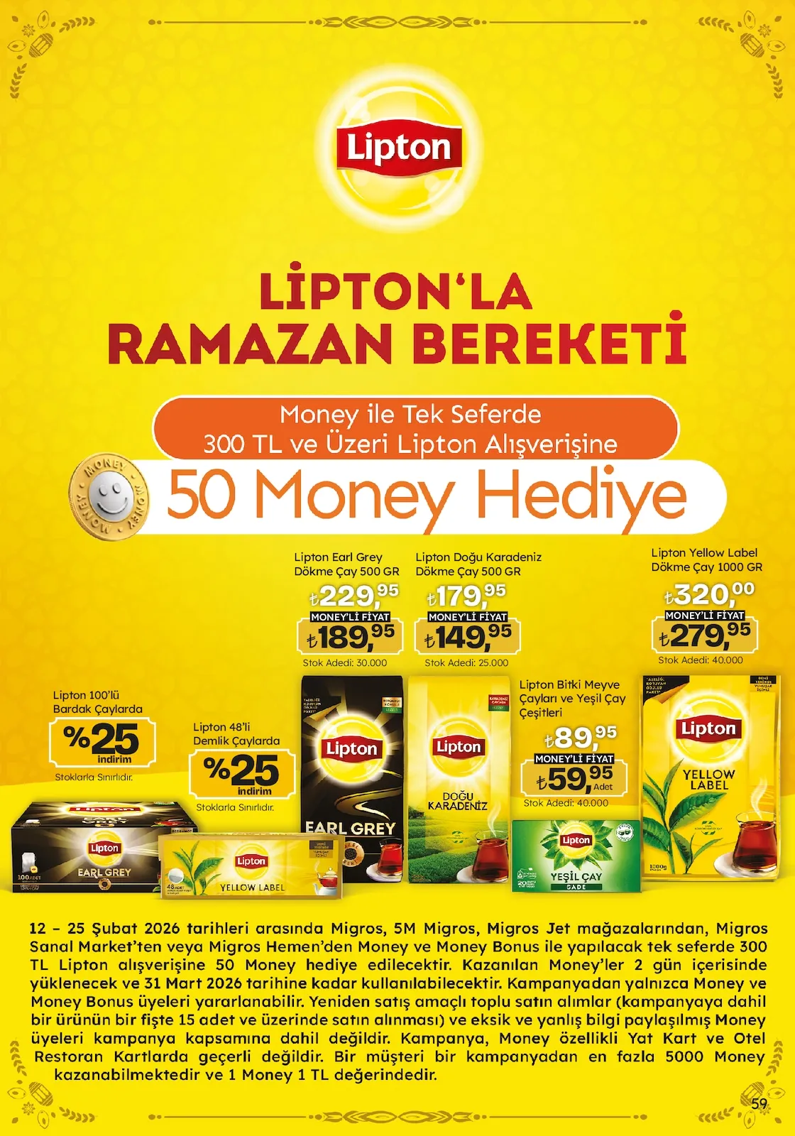Migros Migros 12 Şubat 2026 Aktüel Kataloğu sayfa 59: Lipton Earl Grey Dökme Çay 500 Gr, Lipton Bitki Meyve Çayları Ve Yeşil Çay Çeşitleri