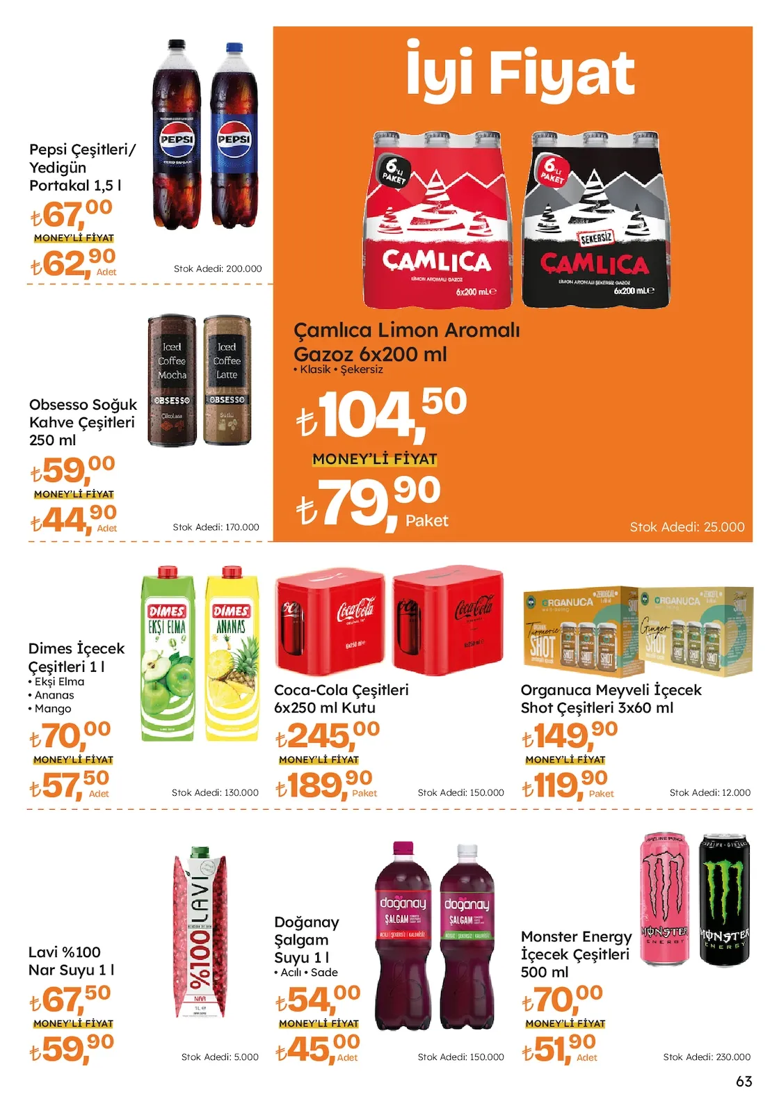 Migros Migros 12 Şubat 2026 Aktüel Kataloğu sayfa 63: Çamlıca Limon Aromalı Gazoz 6X200 Ml, Dimes İçecek Çeşitleri 1 L