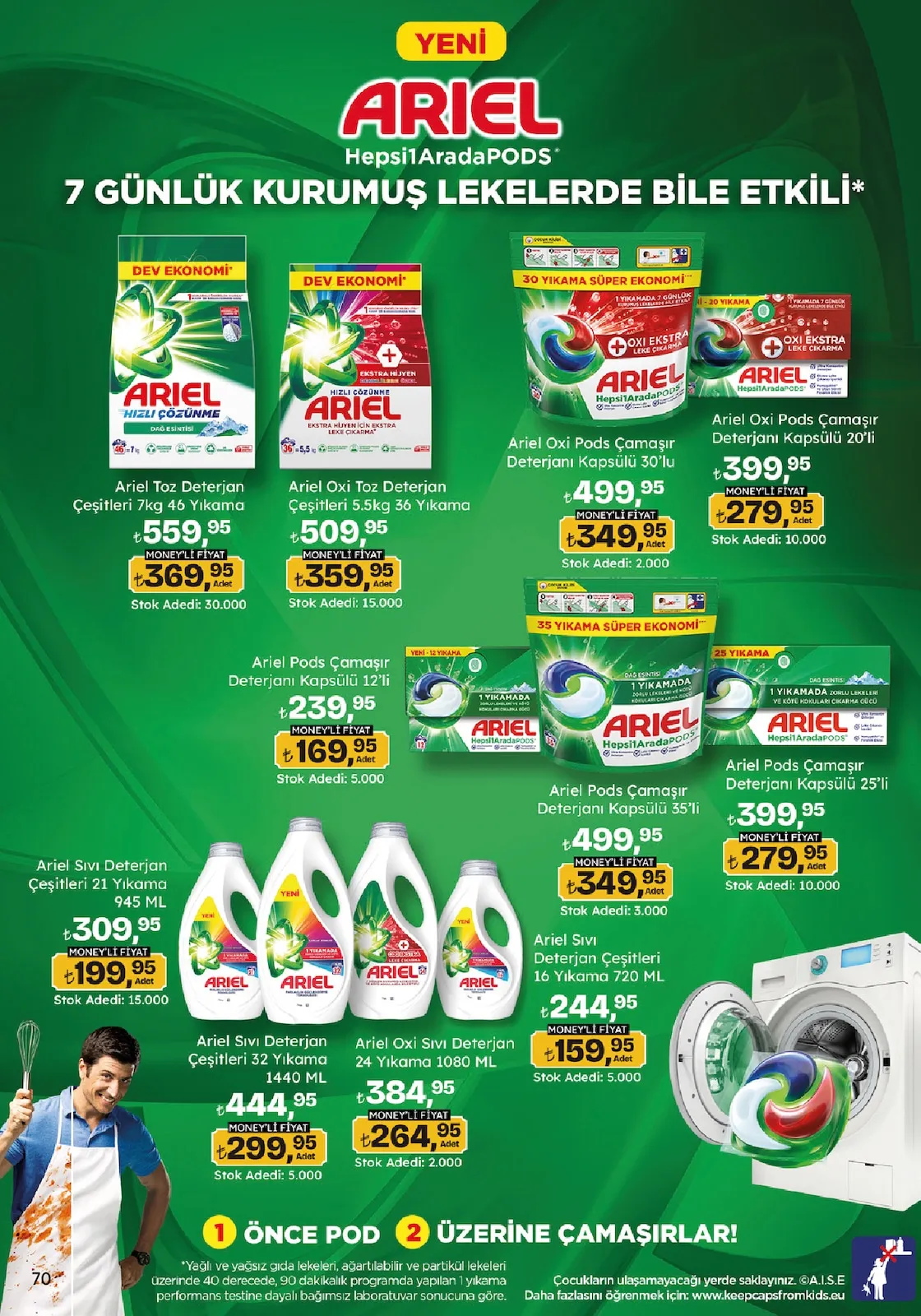 Migros Migros 12 Şubat 2026 Aktüel Kataloğu sayfa 70: Ariel Toz Deterjan Çeşitleri 7Kg 46 Yıkama, Ariel Oxi Toz Deterjan Çeşitleri 5.5Kg 36 Yıkama