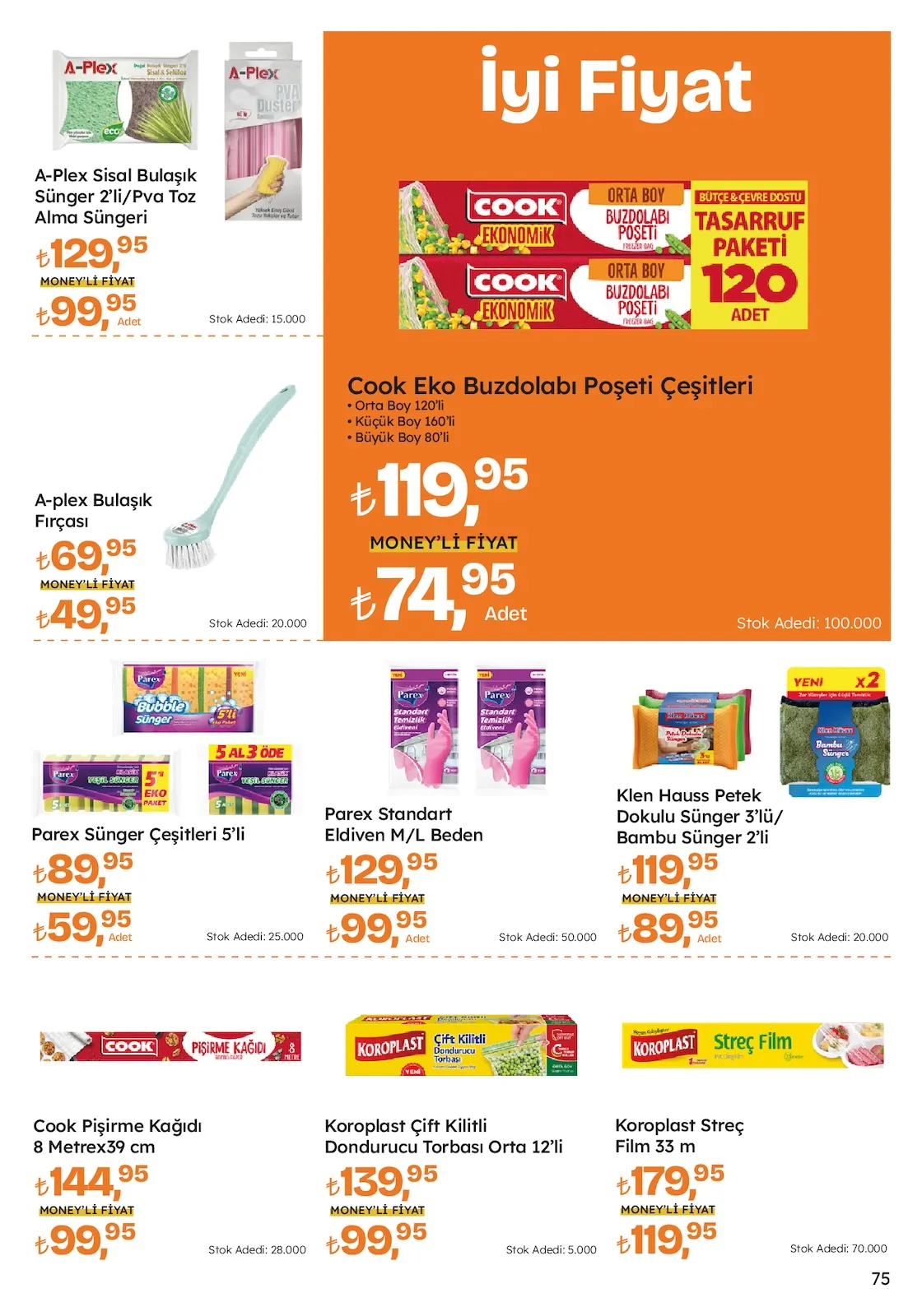 Migros Migros 12 Şubat 2026 Aktüel Kataloğu sayfa 75: Cook Eko Buzdolabı Poşeti Çeşitleri Orta Boy 120'Li, Parex Standart Eldiven M/L Beden
