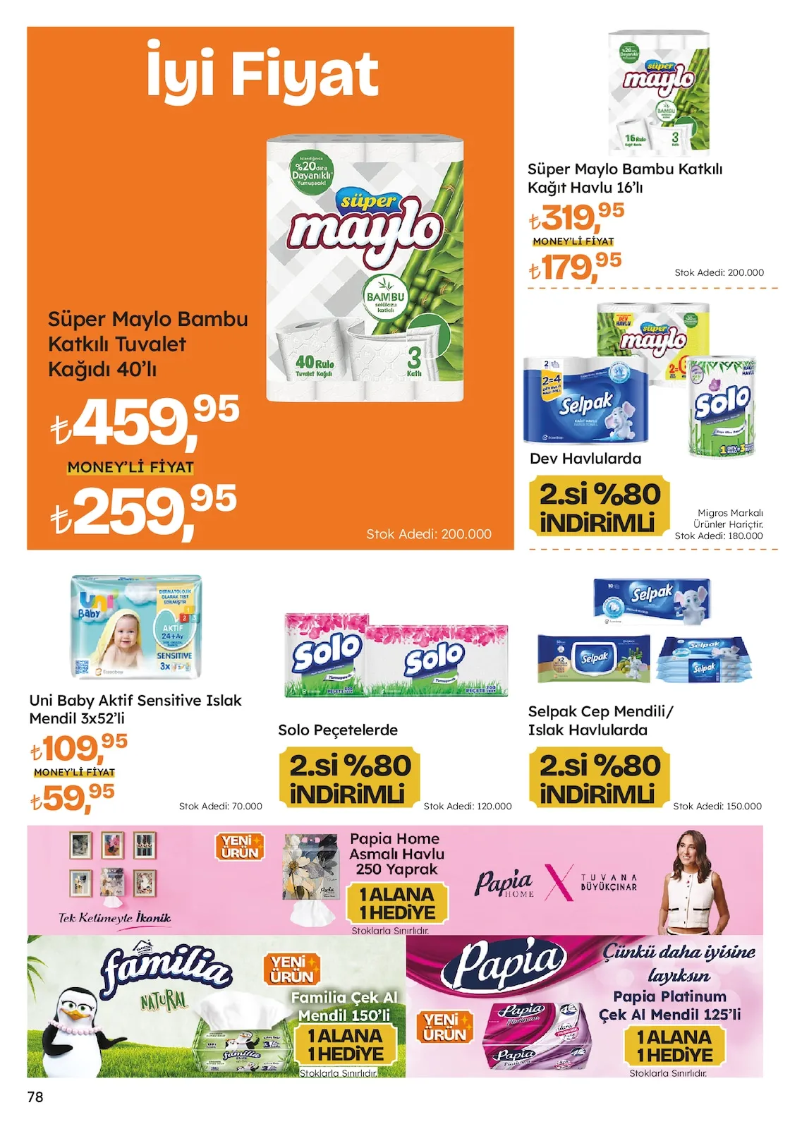 Migros Migros 12 Şubat 2026 Aktüel Kataloğu sayfa 78: Süper Maylo Bambu Katkılı Tuvalet Kağıdı 40'Lı, Süper Maylo Bambu Katkılı Kağıt Havlu 16'Lı
