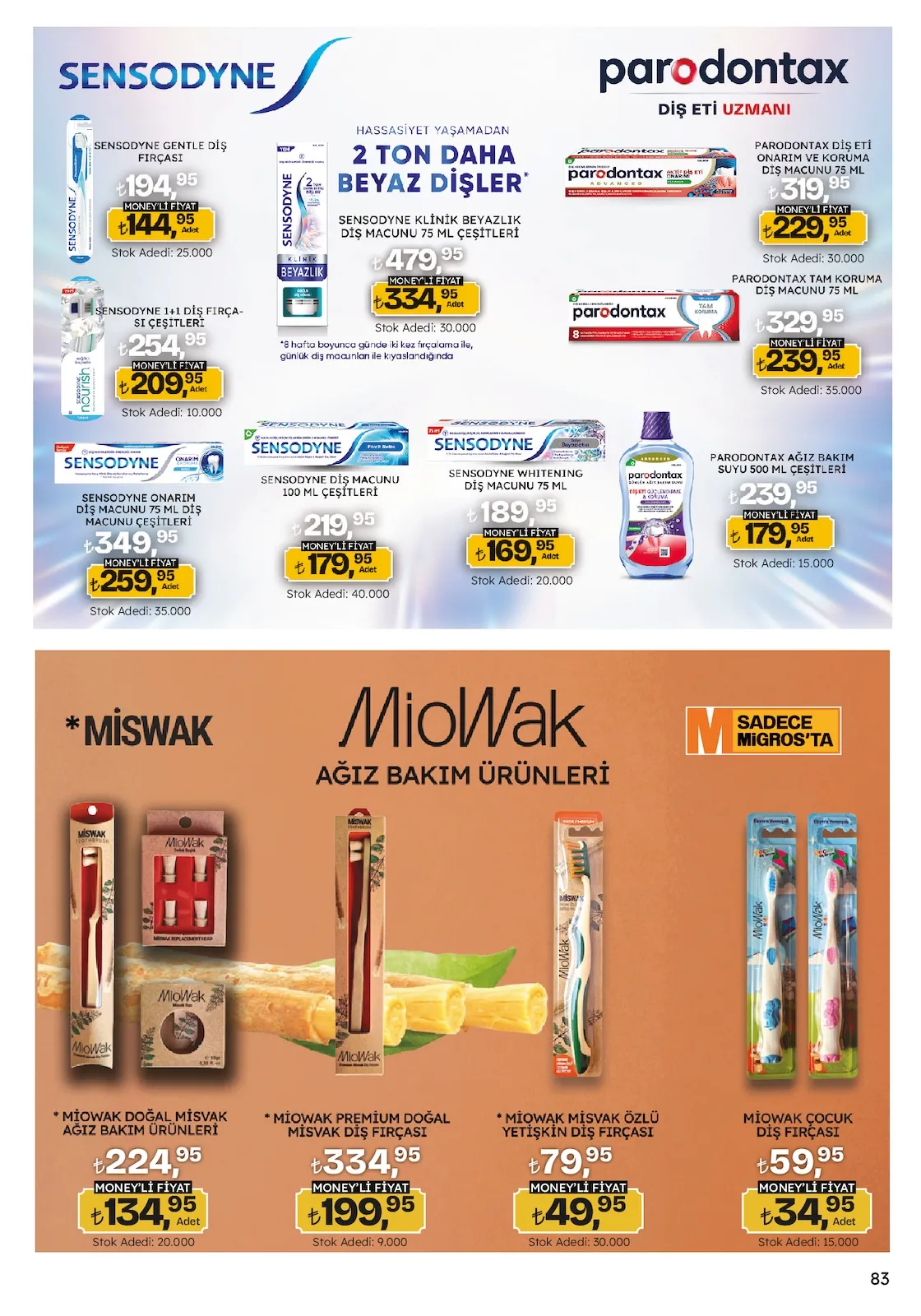 Migros Migros 12 Şubat 2026 Aktüel Kataloğu sayfa 83: Sensodyne Diş Macunu 100 Ml Çeşitleri, Mıowak Premium Doğal Mısvak Diş Fırçası