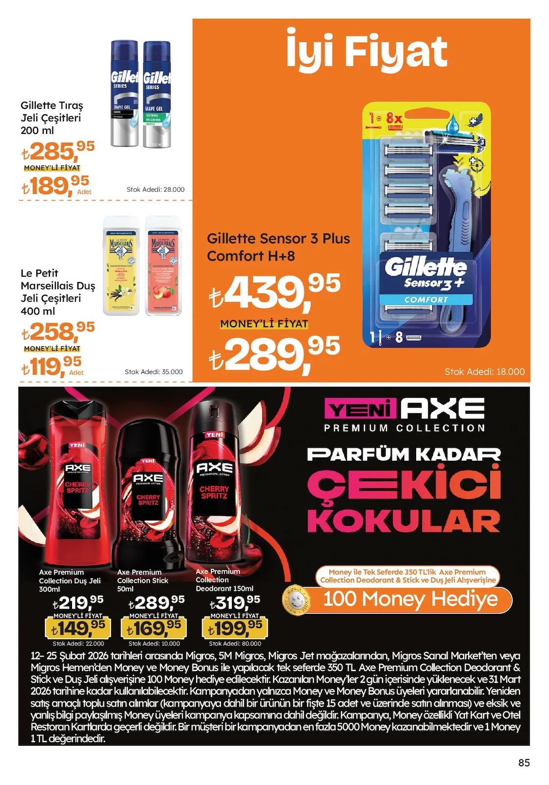 Migros Migros 12 Şubat 2026 Aktüel Kataloğu sayfa 85: Gillette Sensor 3 Plus Comfort H+8, Le Petit Marseillais Duş Jeli Çeşitleri 400 Ml