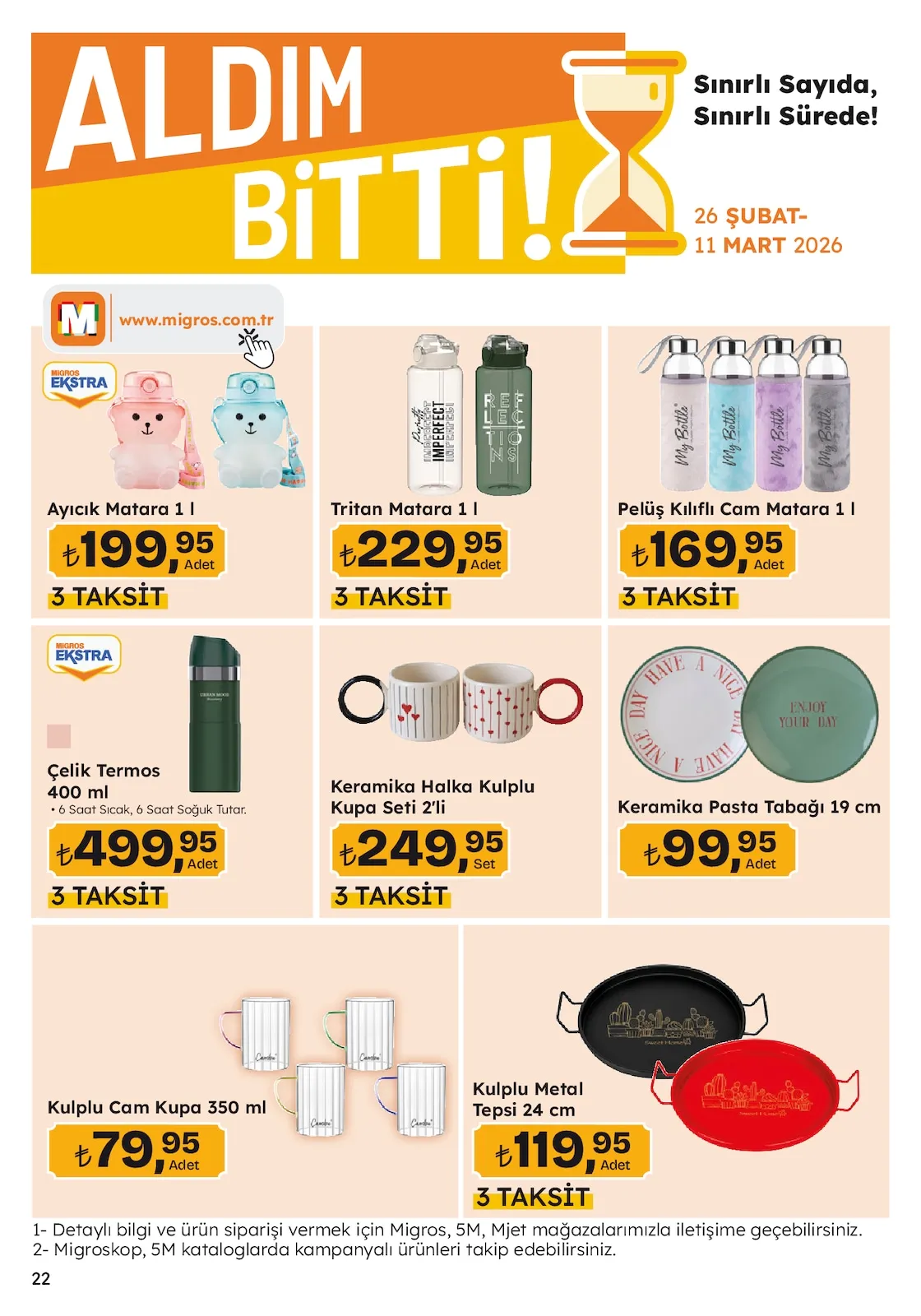 Migros Migros 26 Şubat 2026 Aktüel Kataloğu sayfa 22: Keramika Pasta Tabağı 19 Cm, Keramika Halka Kulplu Kupa Seti 2'Li