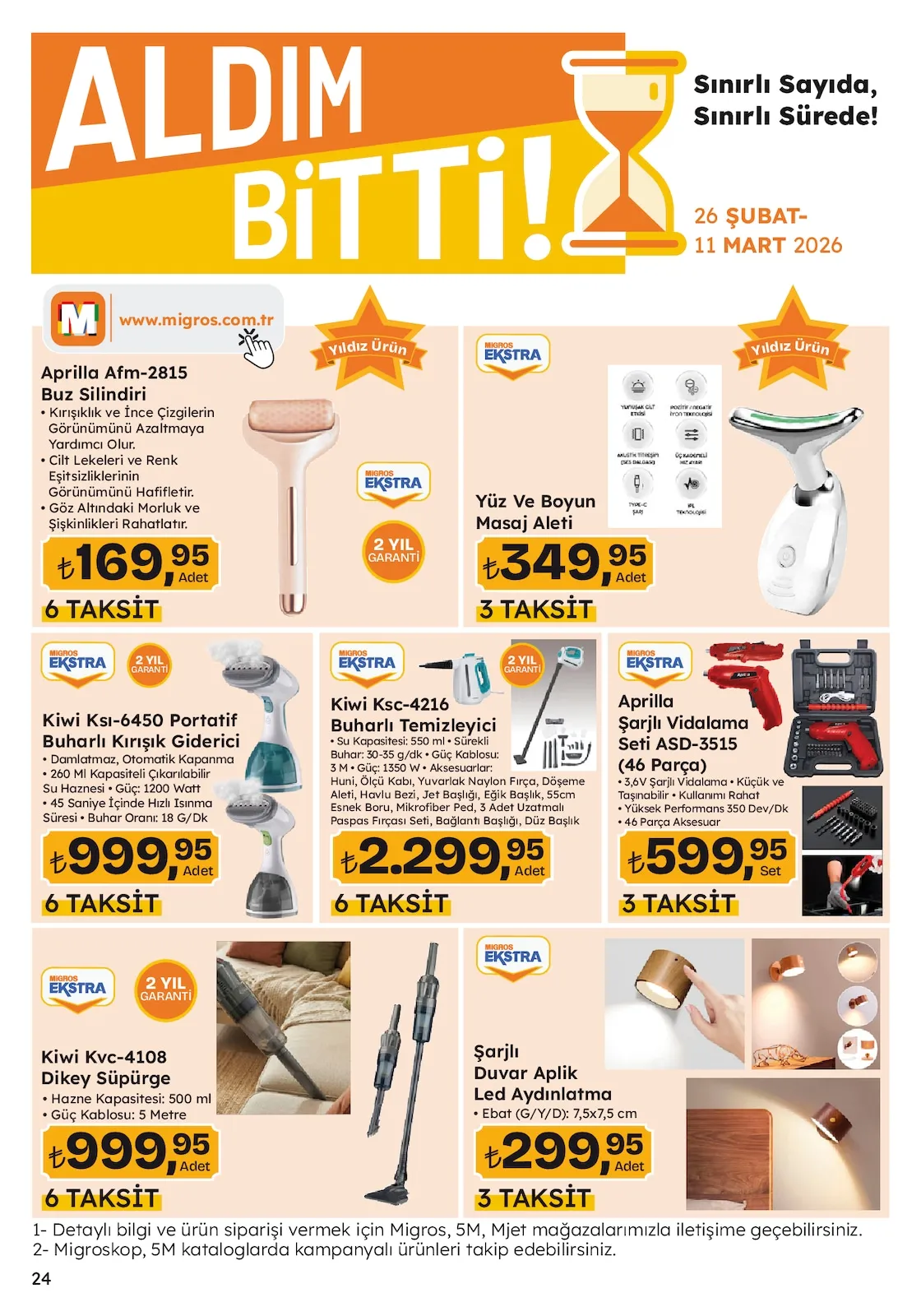 Migros Migros 26 Şubat 2026 Aktüel Kataloğu sayfa 24: Aprilla Şarjlı Vidalama Seti Asd-3515 (46 Parça), Şarjlı Duvar Aplik Led Aydınlatma
