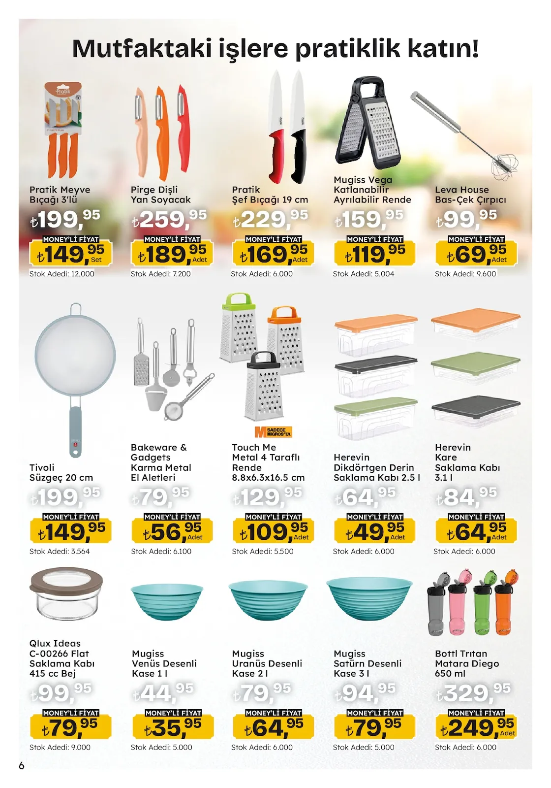 Migros Migros 26 Şubat 2026 Aktüel Kataloğu sayfa 6: Mugiss Satürn Desenli Kase 3 L, Leva House Bas-Çek Çırpıcı