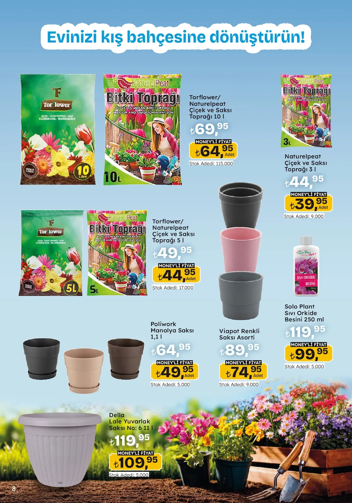 Migros Migros 26 Şubat 2026 Aktüel Kataloğu sayfa 8: Torflower/ Naturelpeat Çiçek Ve Saksı Toprağı 10 L, Della Lale Yuvarlak Saksı No: 6 11 L