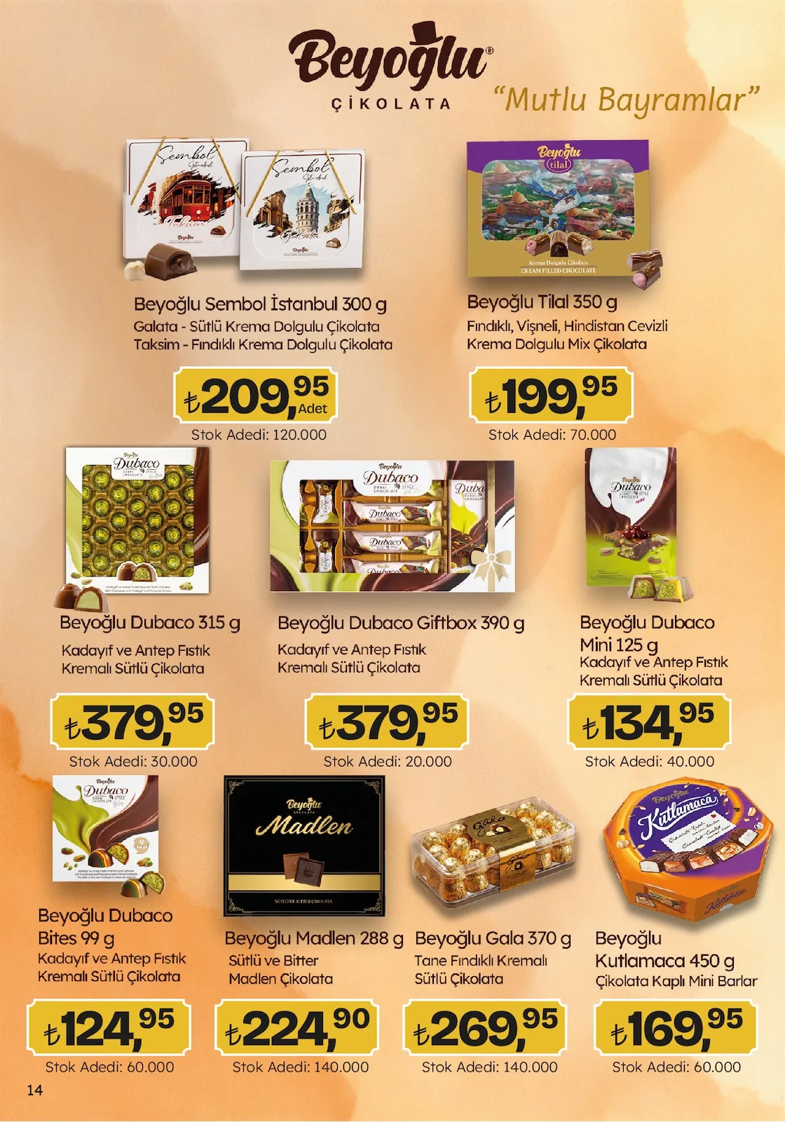 Migros Migros 12 Mart 2026 Aktüel Kataloğu sayfa 14: Beyoğlu Dubaco Bites 99 G, Beyoğlu Tilal 350 G