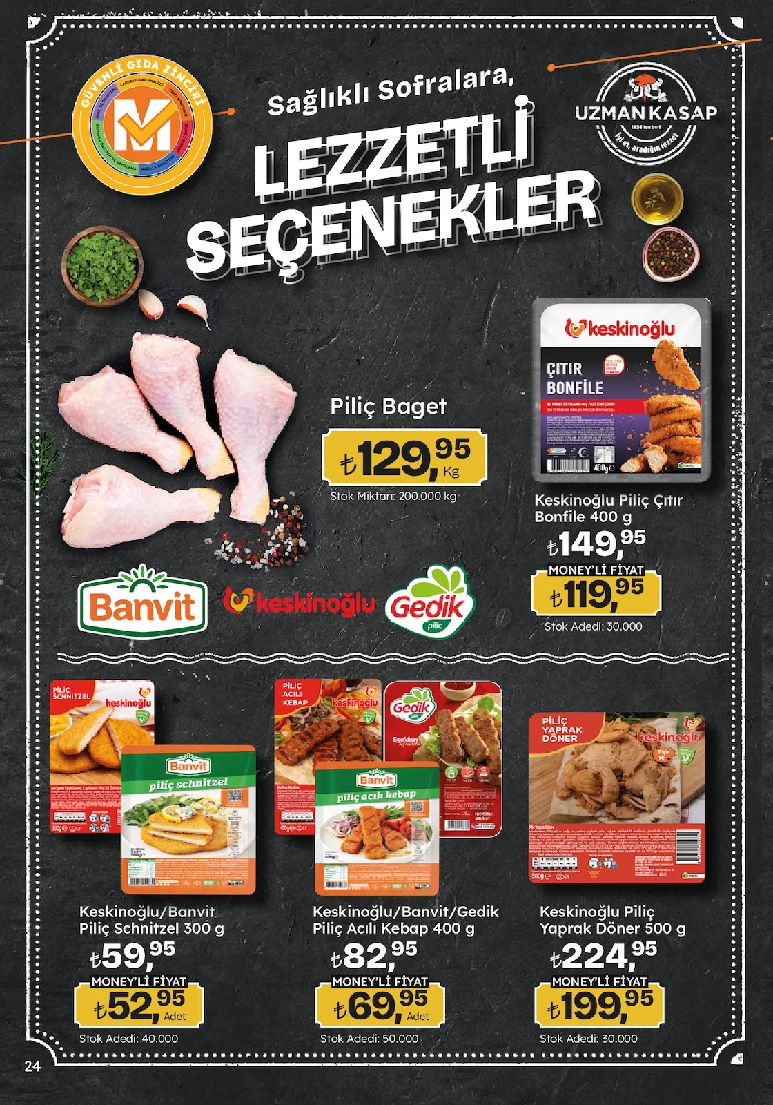 Migros Migros 12 Mart 2026 Aktüel Kataloğu sayfa 24: Keskinoğlu/Banvit Piliç Schnitzel 300 G, Keskinoğlu/Banvit/Gedik Piliç Acılı Kebap 400 G