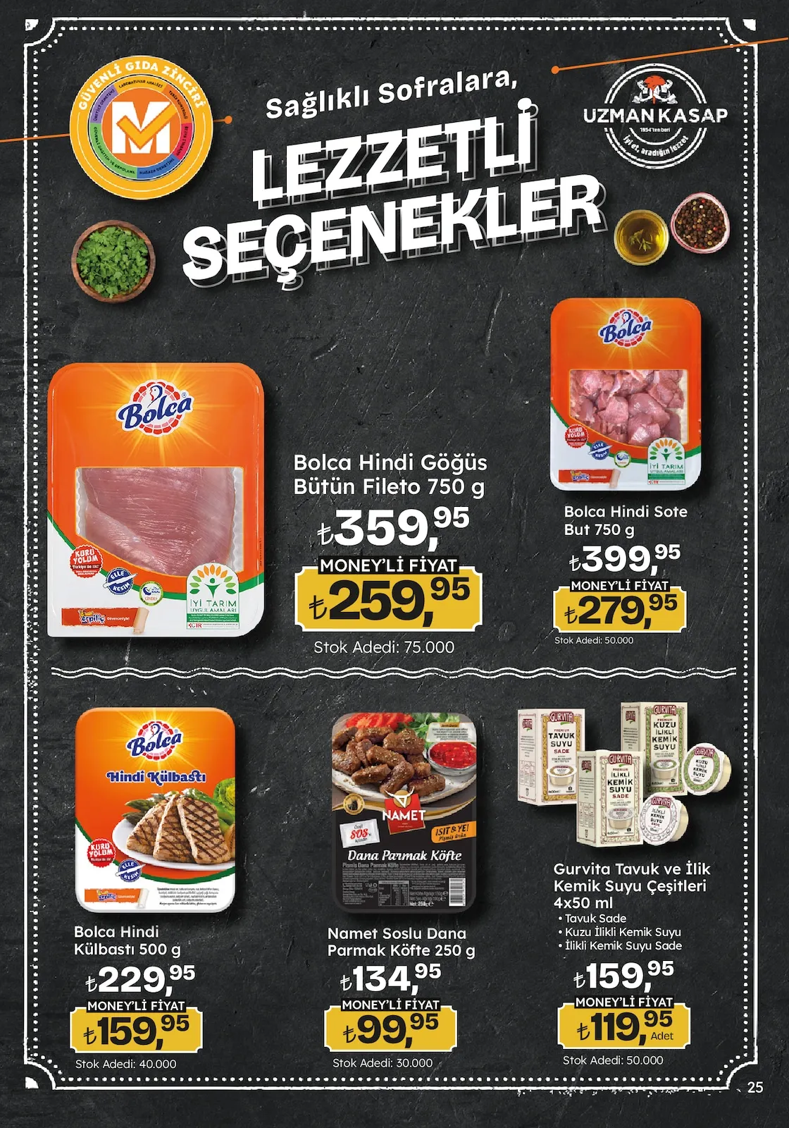 Migros Migros 12 Mart 2026 Aktüel Kataloğu sayfa 25: Gurvita Tavuk Ve İlik Kemik Suyu Çeşitleri 4X50 Ml, Bolca Hindi Külbastı 500 G