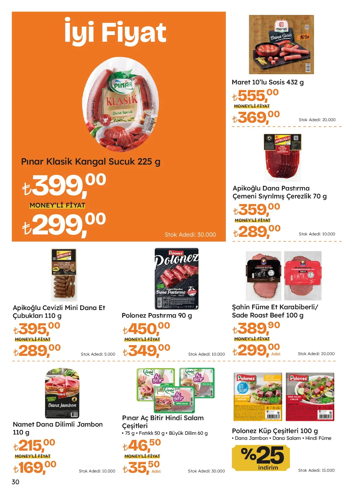 Migros Migros 12 Mart 2026 Aktüel Kataloğu sayfa 30: Pınar Klasik Kangal Sucuk 225 G, Apikoğlu Cevizli Mini Dana Et Çubukları 110 G