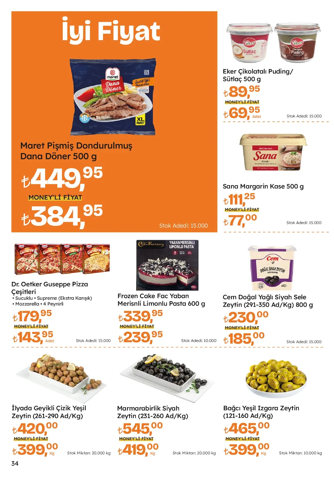 Migros Migros 12 Mart 2026 Aktüel Kataloğu sayfa 34: Maret Pişmiş Dondurulmuş Dana Döner 500 G, Frozen Cake Fac Yaban Merislnli Limonlu Pasta 600 G