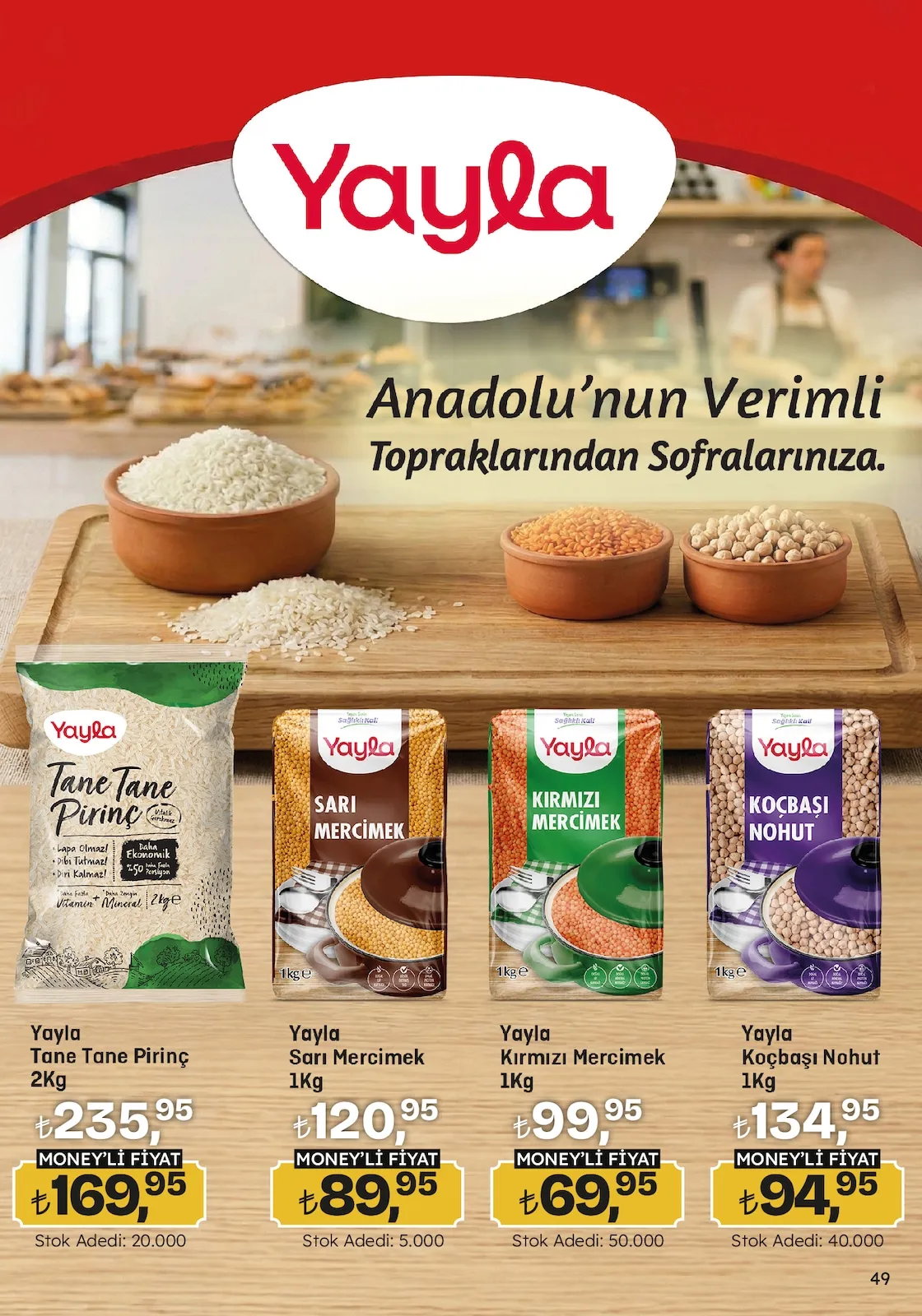 Migros Migros 12 Mart 2026 Aktüel Kataloğu sayfa 49: Yayla Tane Tane Pirinç 2Kg, Yayla Sarı Mercimek 1Kg