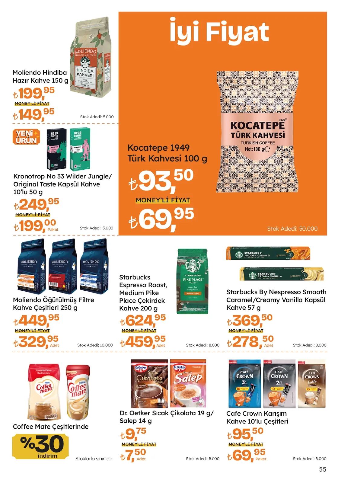 Migros Migros 12 Mart 2026 Aktüel Kataloğu sayfa 55: Kocatepe 1949 Türk Kahvesi 100 G, Moliendo Öğütülmüş Filtre Kahve Çeşitleri 250 G
