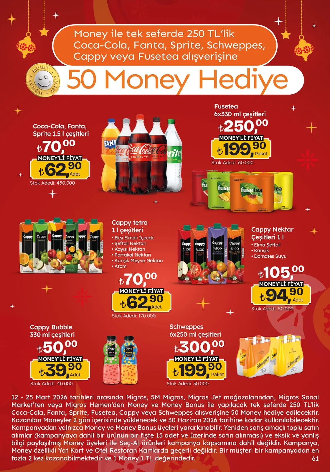 Migros Migros 12 Mart 2026 Aktüel Kataloğu sayfa 61: Fusetea 6X330 Ml Çeşitleri, Cappy Nektar Çeşitleri 1 L