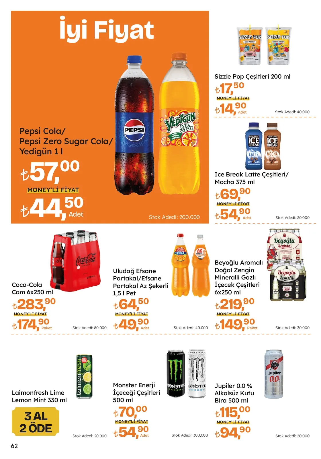 Migros Migros 12 Mart 2026 Aktüel Kataloğu sayfa 62: Uludağ Efsane Portakal/Efsane Portakal Az Şekerli 1,5 L Pet, Sizzle Pop Çeşitleri 200 Ml