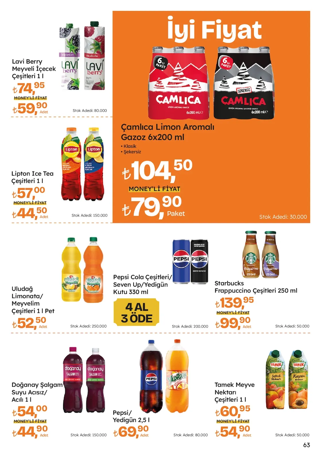 Migros Migros 12 Mart 2026 Aktüel Kataloğu sayfa 63: Doğanay Şalgam Suyu Acısız/ Acılı 1 I, Lipton Ice Tea Çeşitleri 1 I