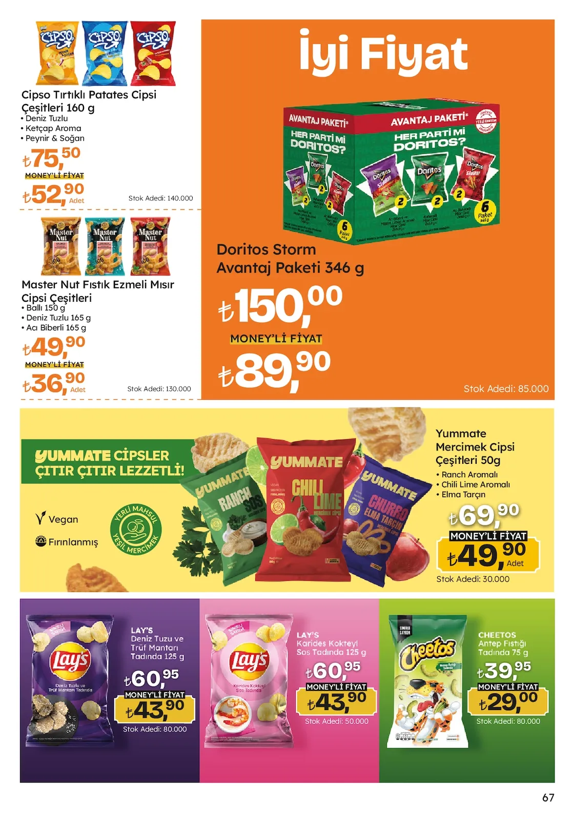 Migros Migros 12 Mart 2026 Aktüel Kataloğu sayfa 67: Doritos Storm Avantaj Paketi 346 G, Yummate Mercimek Cipsi Çeşitleri 50 G