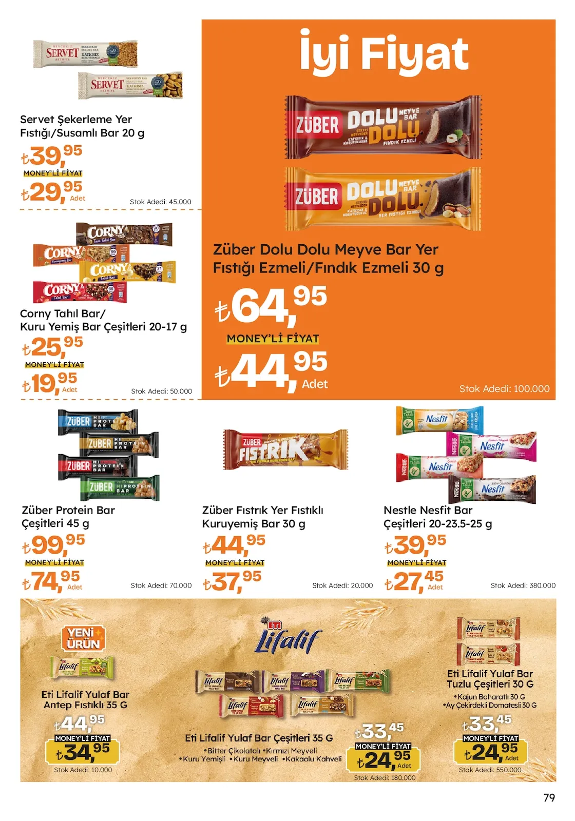 Migros Migros 12 Mart 2026 Aktüel Kataloğu sayfa 79: Züber Dolu Dolu Meyve Bar Yer Fıstığı Ezmeli/Fındık Ezmeli 30 G, Züber Protein Bar Çeşitleri 45 G