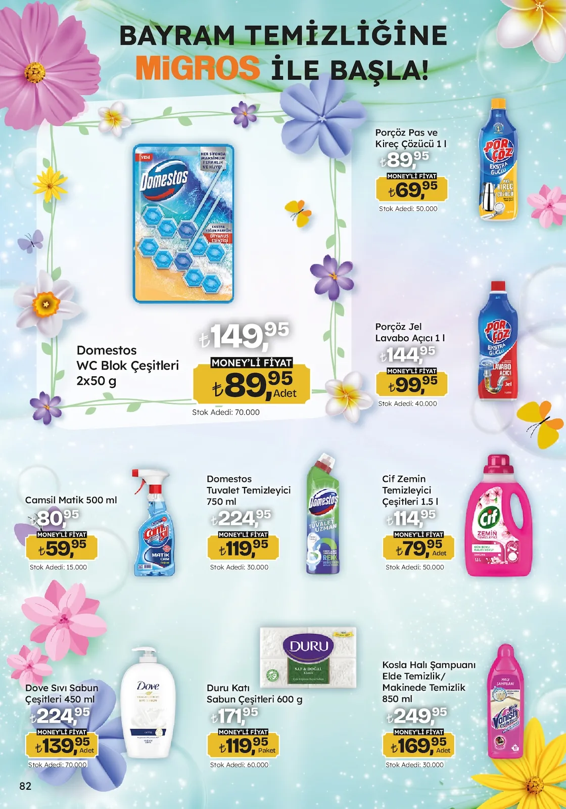 Migros Migros 12 Mart 2026 Aktüel Kataloğu sayfa 82: Duru Katı Sabun Çeşitleri 600 G, Cif Zemin Temizleyici Çeşitleri 1.5 L