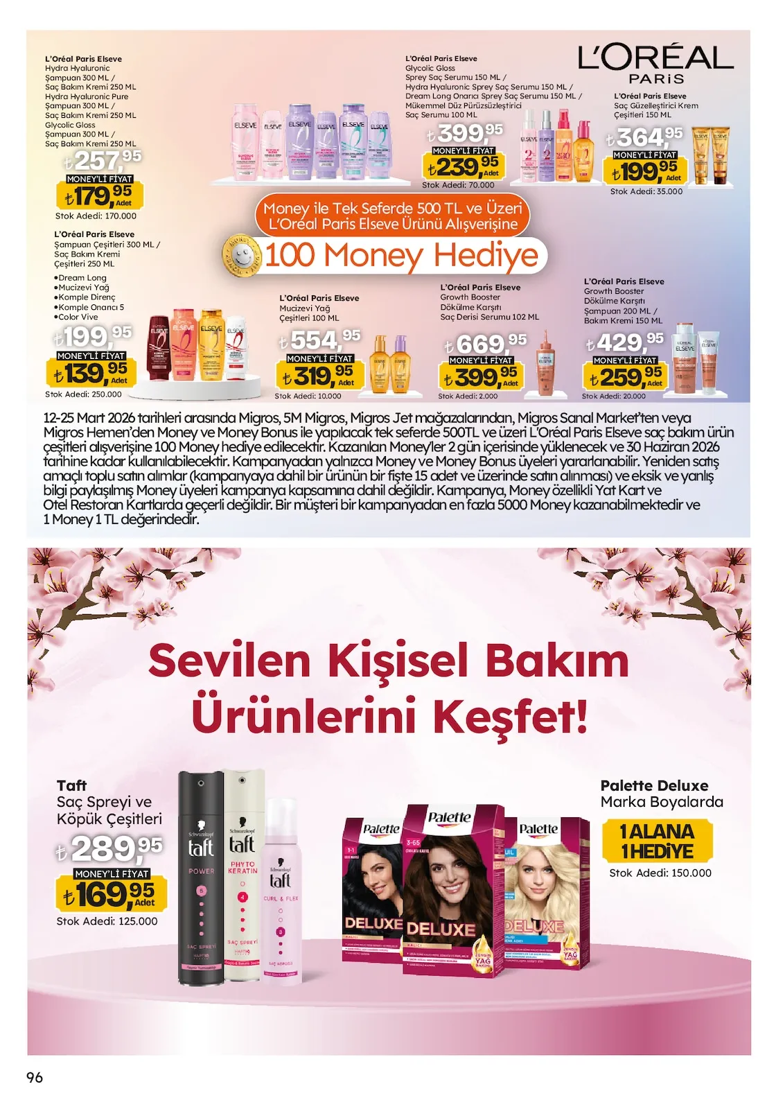 Migros Migros 12 Mart 2026 Aktüel Kataloğu sayfa 96: L'Oréal Paris Elseve Şampuan Çeşitleri 300 Ml / Saç Bakım Kremi Çeşitleri 250 Ml, L'Oréal Paris Elseve Growth Booster Dökülme Karşıtı Saç Derisi Serumu 102 Ml