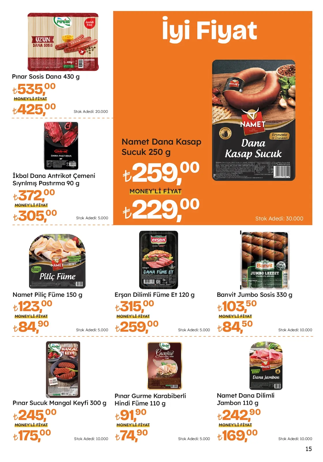 Migros Migros 26 Mart 2026 Aktüel Kataloğu sayfa 15: Namet Dana Kasap Sucuk 250 G, Pınar Sucuk Mangal Keyfi 300 G