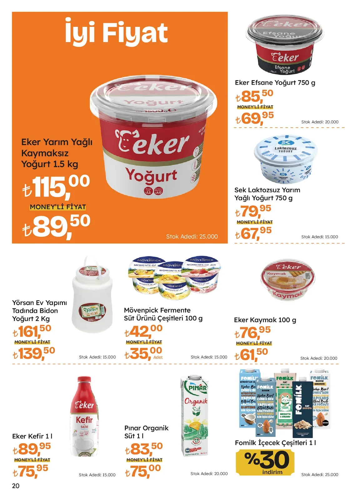 Migros Migros 26 Mart 2026 Aktüel Kataloğu sayfa 20: Eker Yarım Yağlı Kaymaksız Yoğurt 1.5 Kg, Yörsan Ev Yapımı Tadında Bidon Yoğurt 2 Kg