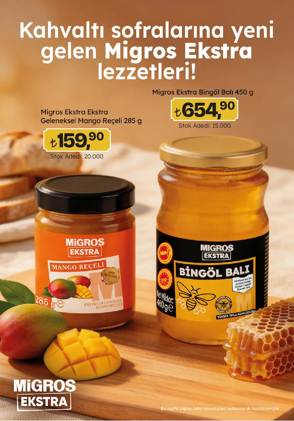 Migros Migros 26 Mart 2026 Aktüel Kataloğu sayfa 25: Migros Ekstra Bingöl Balı 450 G, Migros Ekstra Geleneksel Mango Reçeli 285 G