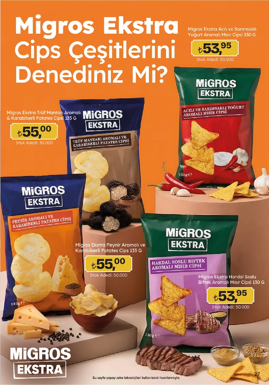 Migros Migros 26 Mart 2026 Aktüel Kataloğu sayfa 27: Migros Ekstra Trüf Mantarı Aromalı & Karabiberli Patates Cipsi 135 G
