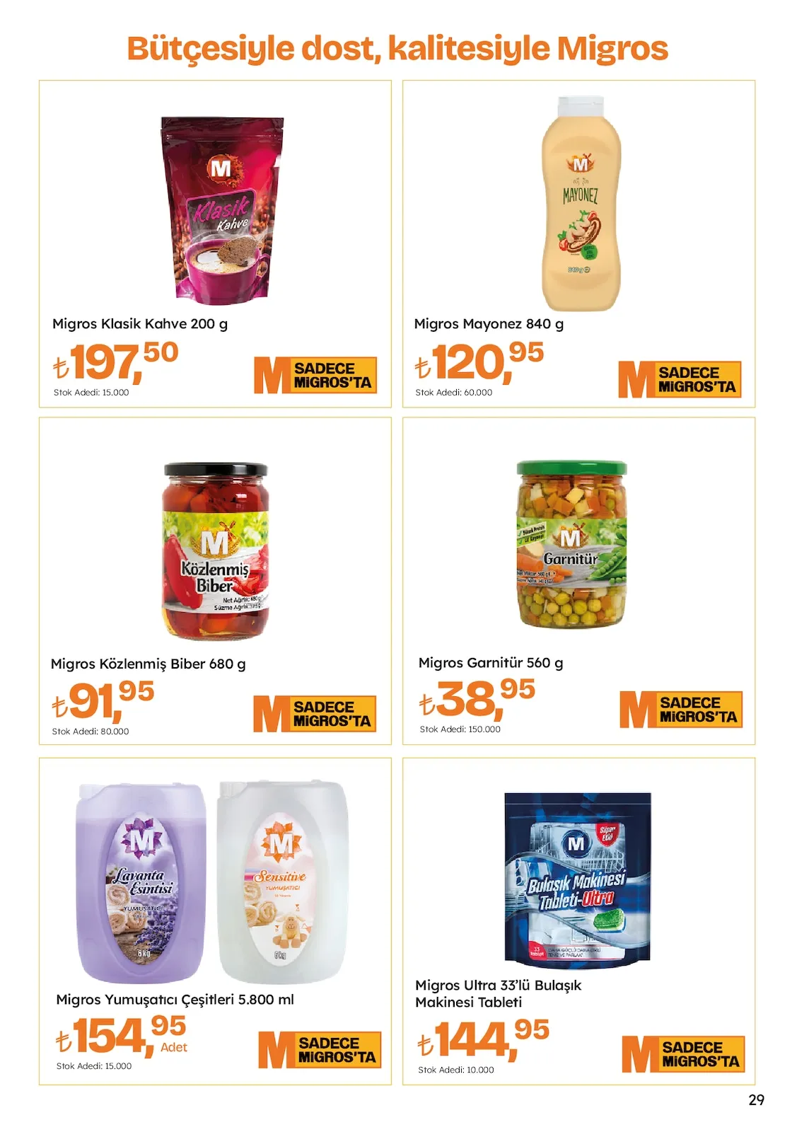 Migros Migros 26 Mart 2026 Aktüel Kataloğu sayfa 29: Migros Mayonez 840 G, Migros Yumuşatıcı Çeşitleri 5.800 Ml
