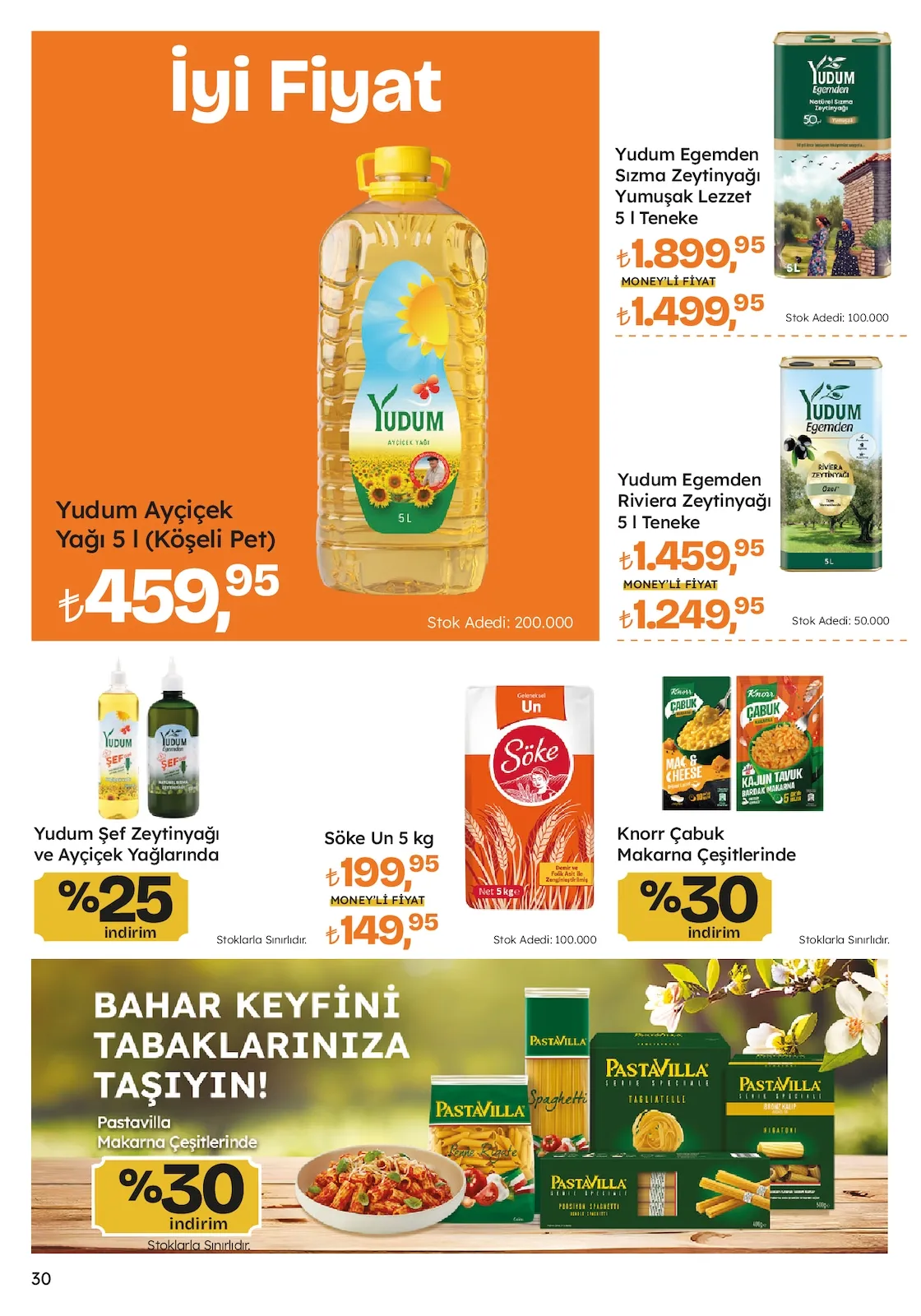 Migros Migros 26 Mart 2026 Aktüel Kataloğu sayfa 30: Yudum Ayçiçek Yağı 5 L (Köşeli Pet), Yudum Egemden Sızma Zeytinyağı Yumuşak Lezzet 5 L Teneke