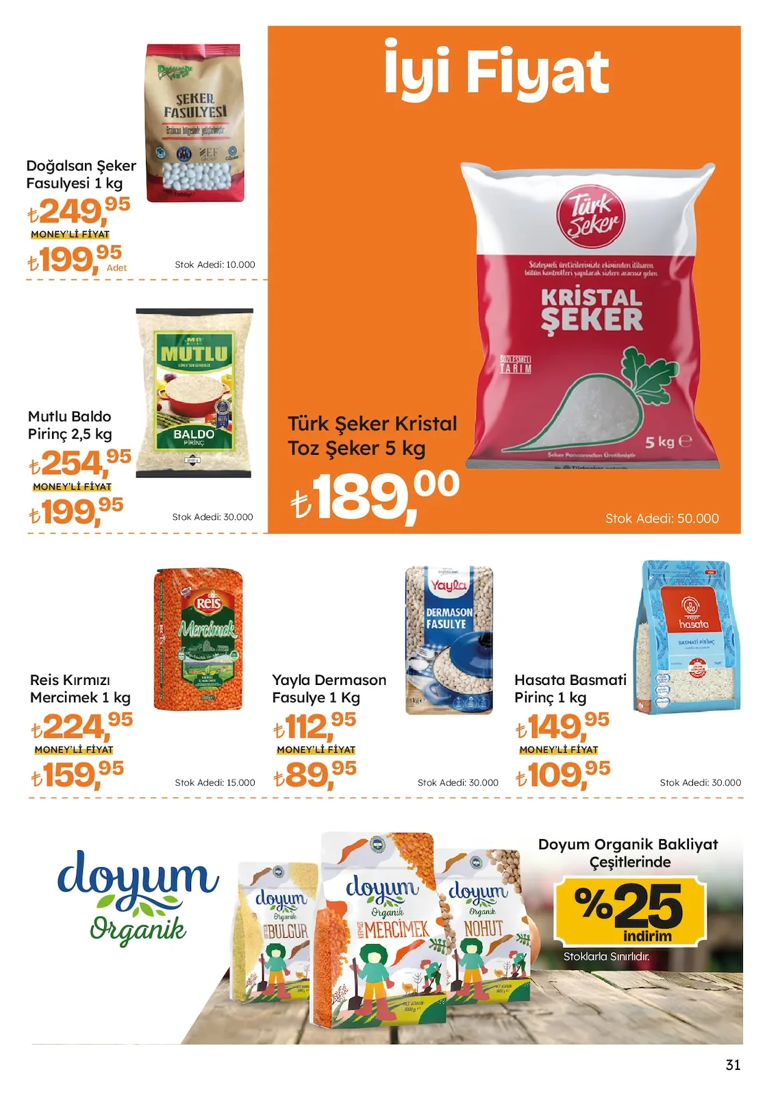 Migros Migros 26 Mart 2026 Aktüel Kataloğu sayfa 31: Türk Şeker Kristal Toz Şeker 5 Kg, Doğalsan Şeker Fasulyesi 1 Kg