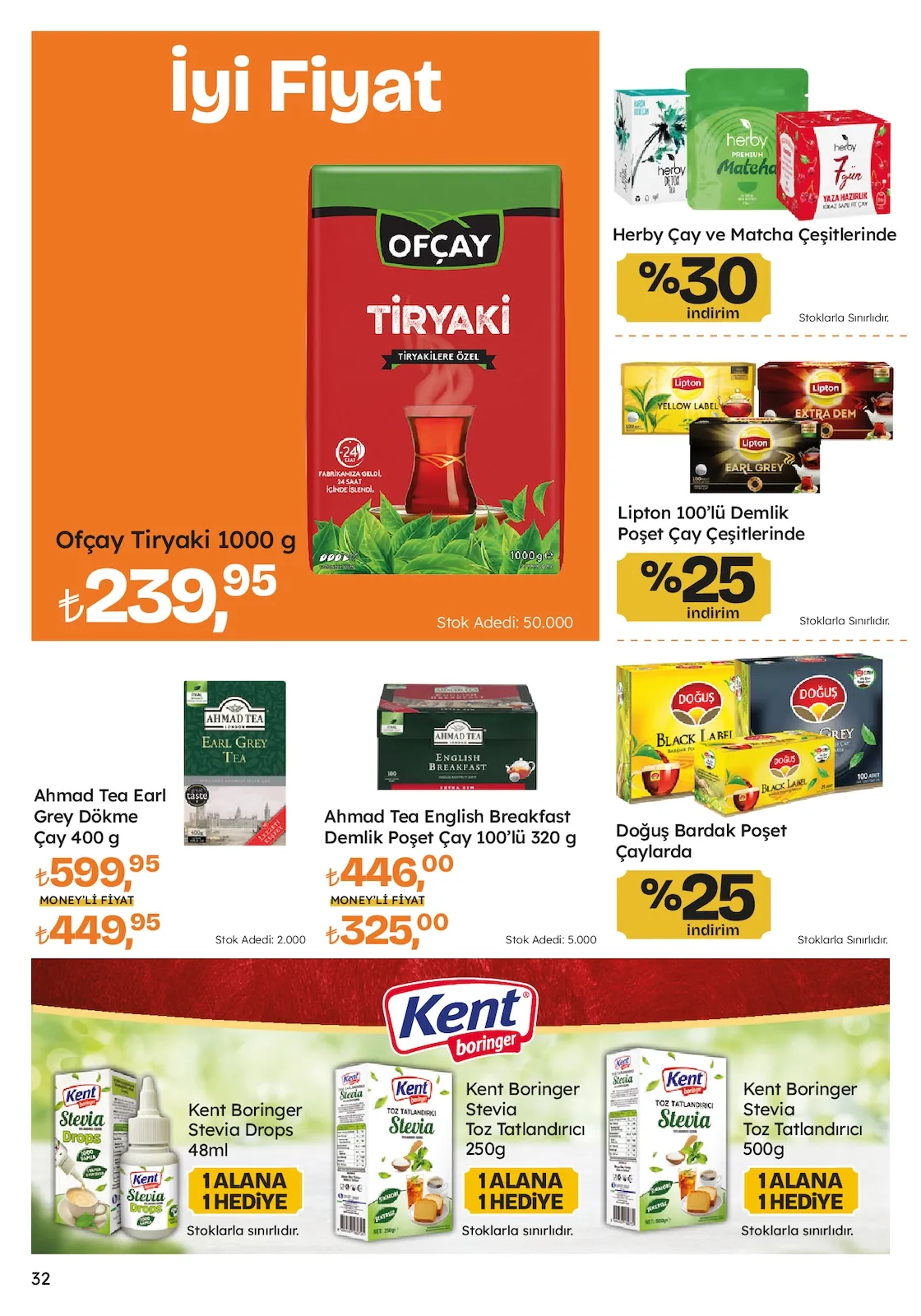 Migros Migros 26 Mart 2026 Aktüel Kataloğu sayfa 32: Ofçay Tiryaki 1000 G, Ahmad Tea Earl Grey Dökme Çay 400 G