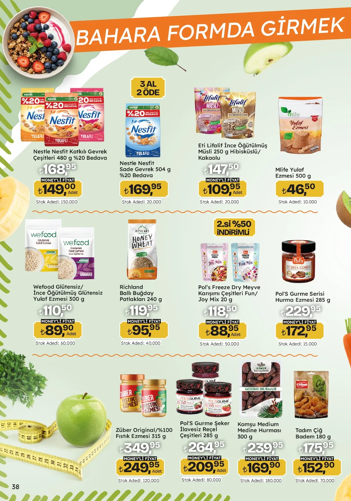 Migros Migros 26 Mart 2026 Aktüel Kataloğu sayfa 38: Nestle Nesfit Katkılı Gevrek Çeşitleri 480 G %20 Bedava, Richland Ballı Buğday Patlakları 240 G