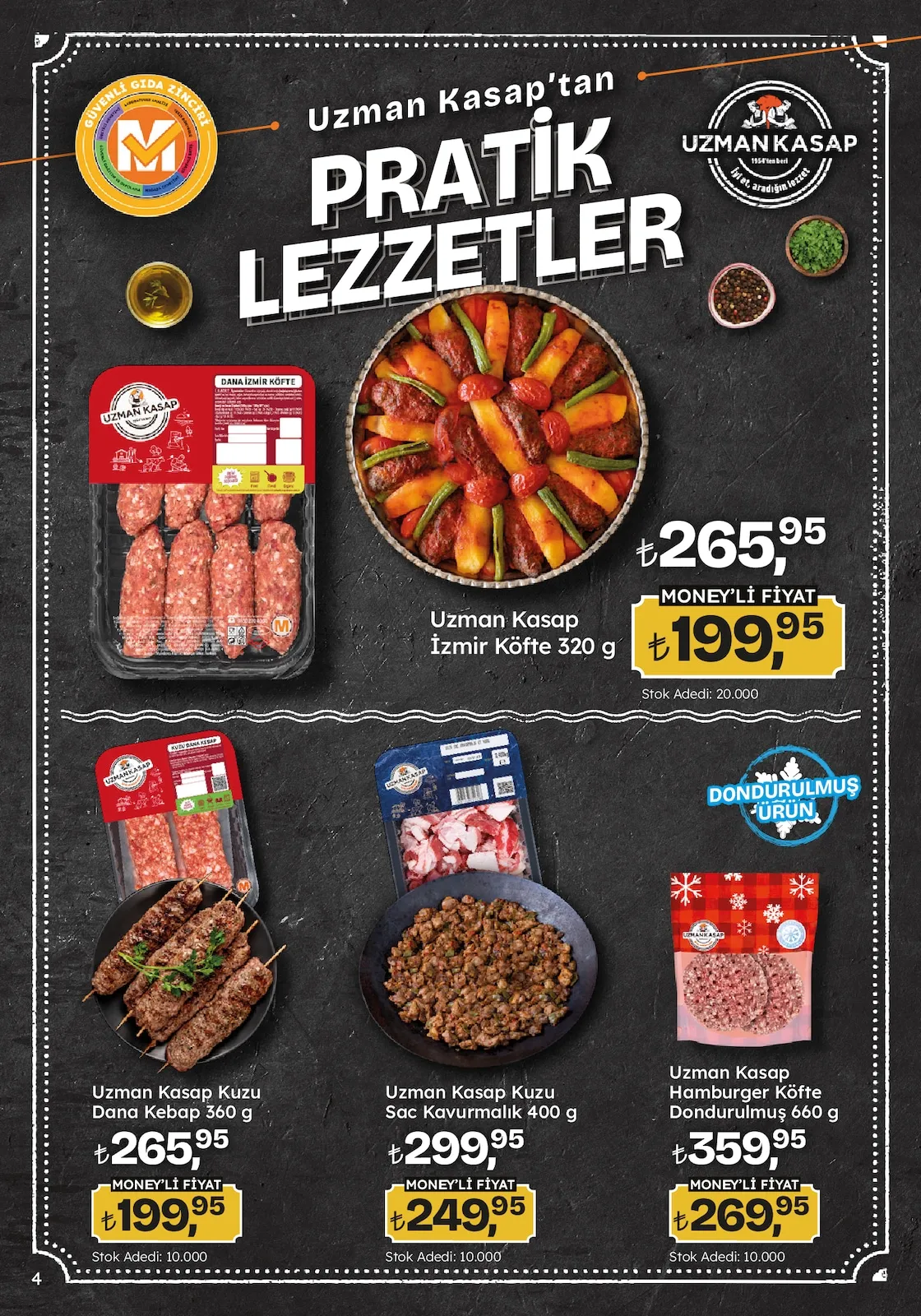 Migros Migros 26 Mart 2026 Aktüel Kataloğu sayfa 4: Uzman Kasap İzmir Köfte 320 G, Uzman Kasap Hamburger Köfte Dondurulmuş 660 G