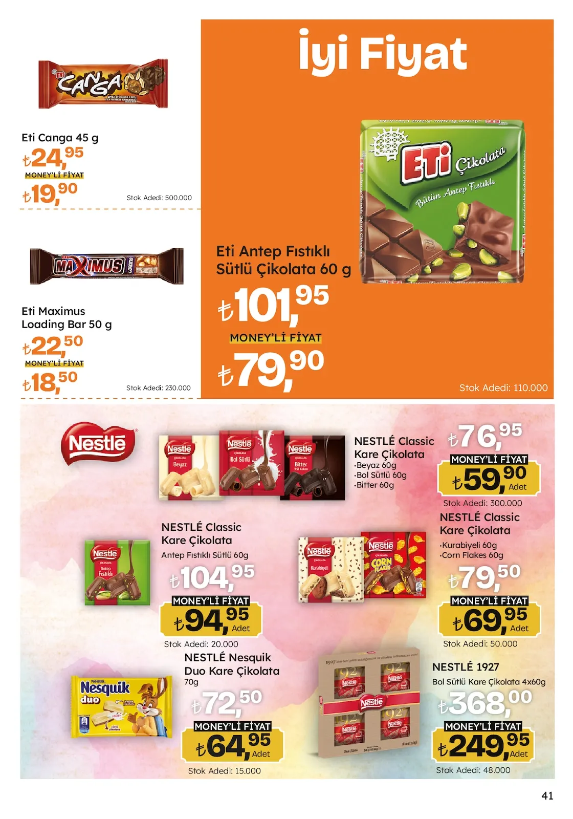 Migros Migros 26 Mart 2026 Aktüel Kataloğu sayfa 41: Eti Antep Fıstıklı Sütlü Çikolata 60 G, Eti Canga 45 G