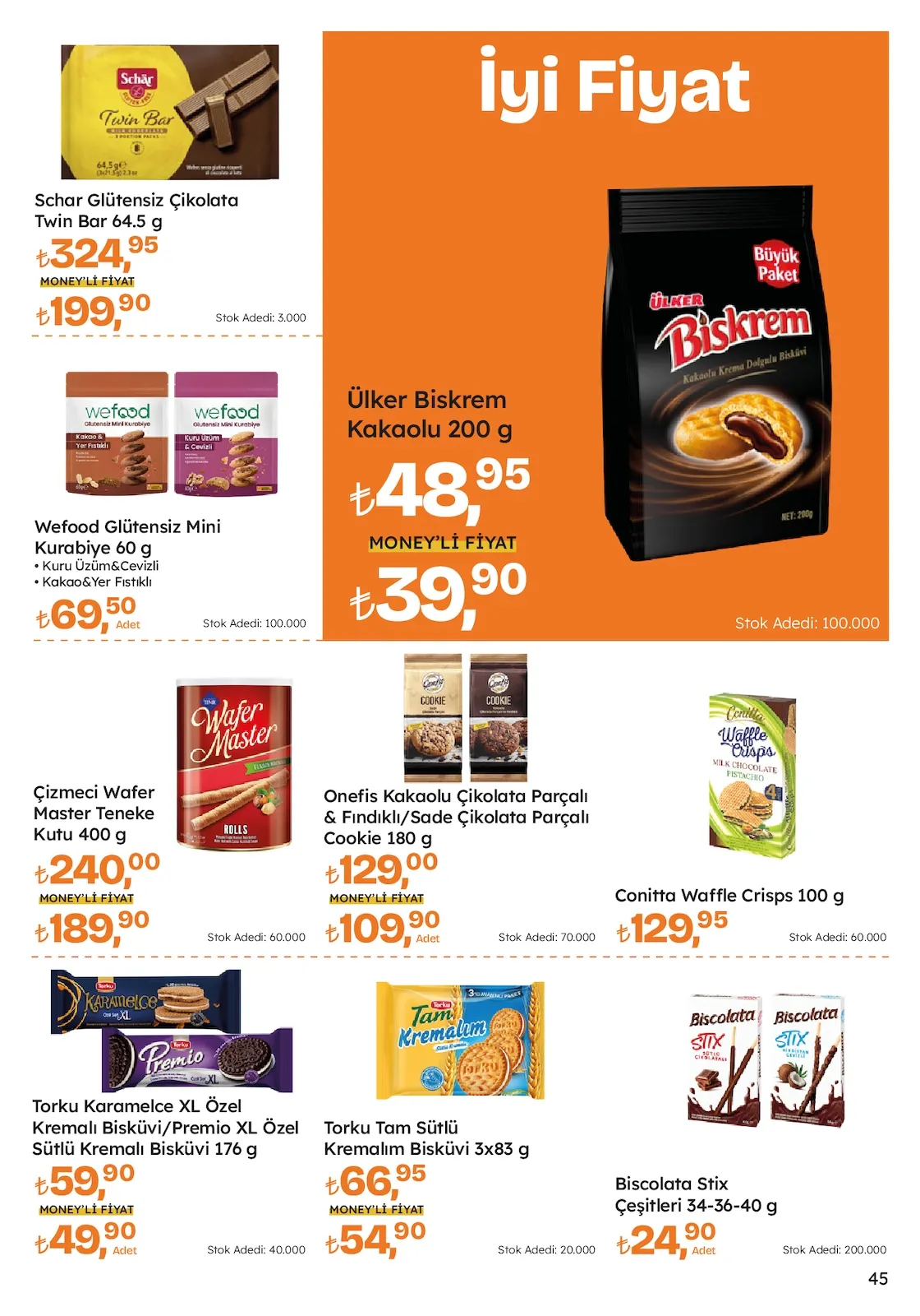 Migros Migros 26 Mart 2026 Aktüel Kataloğu sayfa 45: Ülker Biskrem Kakaolu 200 G, Onefis Kakaolu Çikolata Parçalı & Fındıklı/Sade Çikolata Parçalı Cookie 180 G
