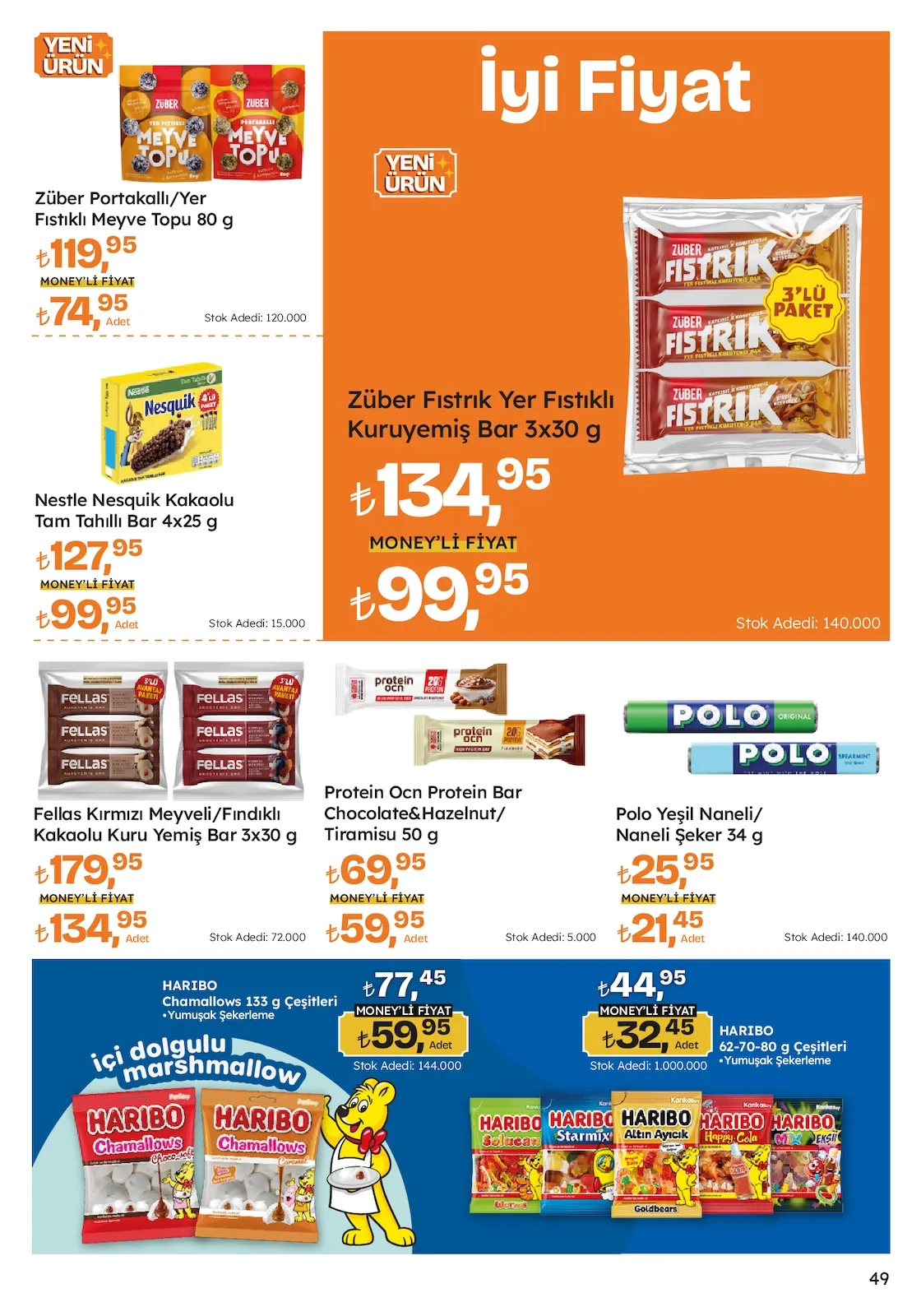 Migros Migros 26 Mart 2026 Aktüel Kataloğu sayfa 49: Züber Fıstık Yer Fıstıklı Kuruyemiş Bar 3X30 G, Fellas Kırmızı Meyveli/Fındıklı Kakaolu Kuru Yemiş Bar 3X30 G